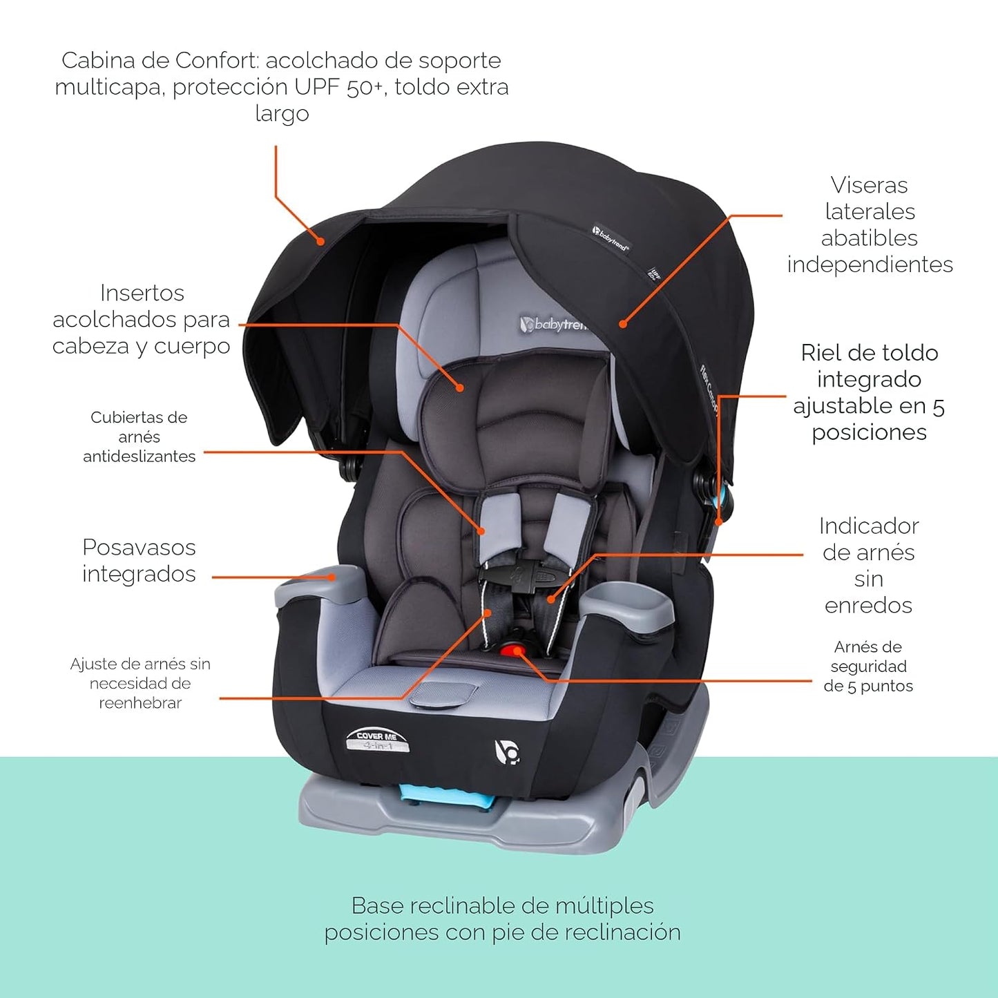 Baby Trend Cover Me™ - Asiento convertible 4 en 1 para automóvil, c...