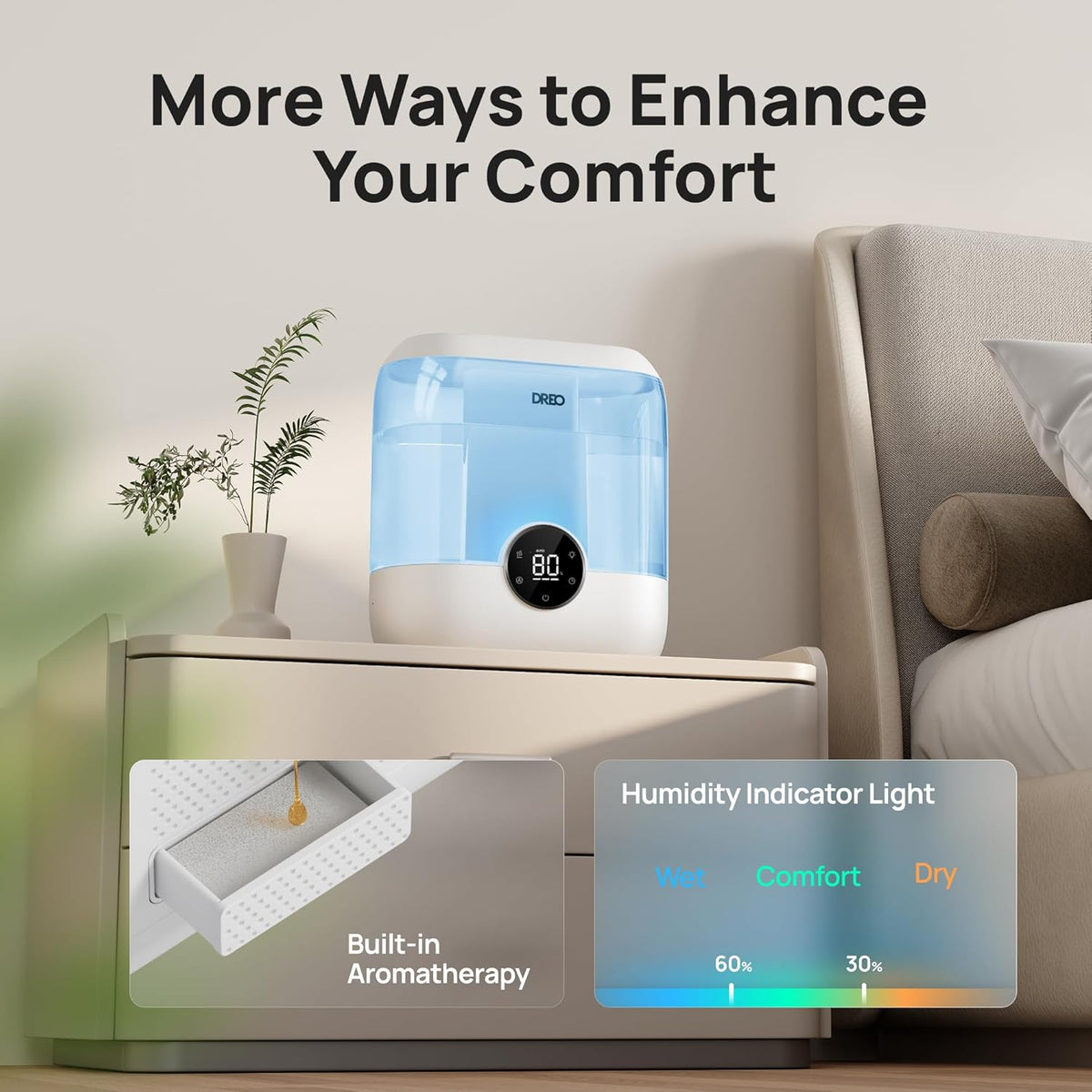 DREO Humidificadores para dormitorio, humidificador de niebla fría...