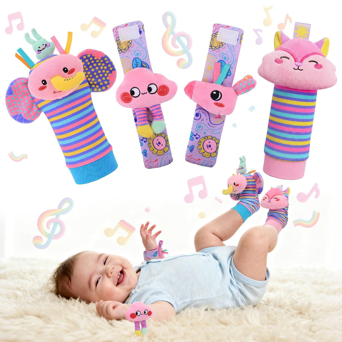 MPQMPQ Calcetines con Sonajero de Muñeca y Buscador de Pies para Ni...