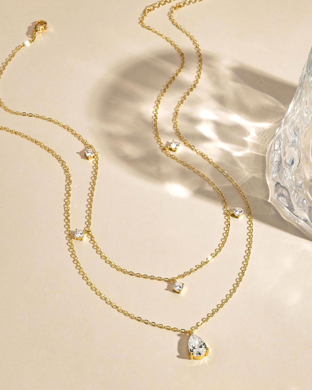 GUOKE Collares de oro en capas para mujer, chapado en oro de 14 qui...