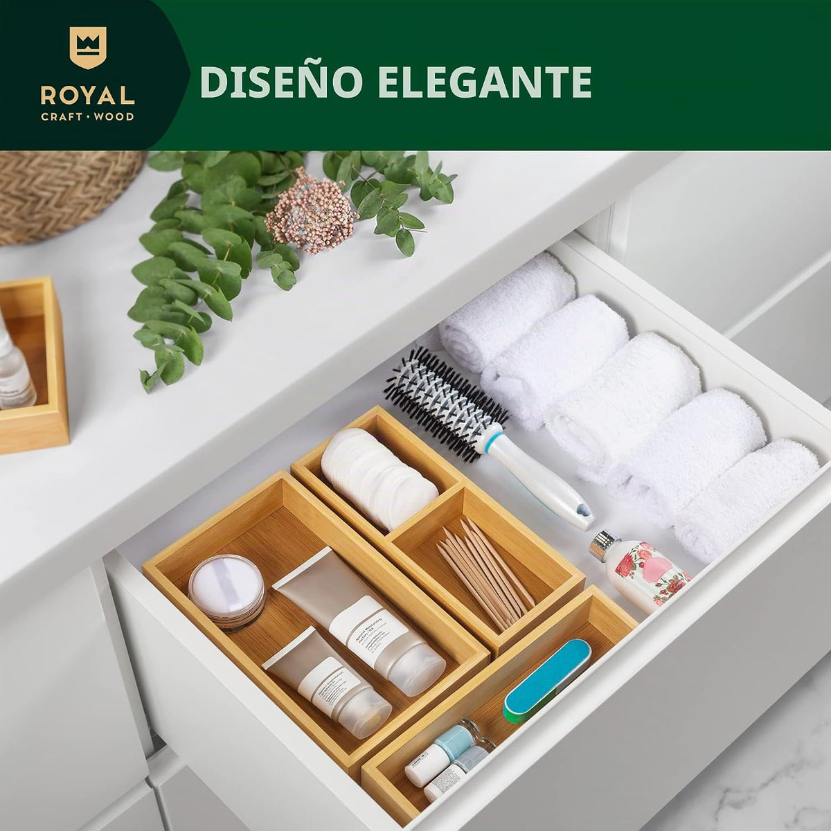 ROYAL CRAFT WOOD Caja organizadora de cajones de bambú de lujo, jue...