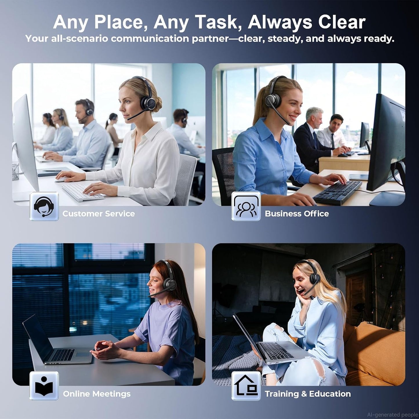 Auriculares inalámbricos con micrófono para trabajo, USB A\/C donle...