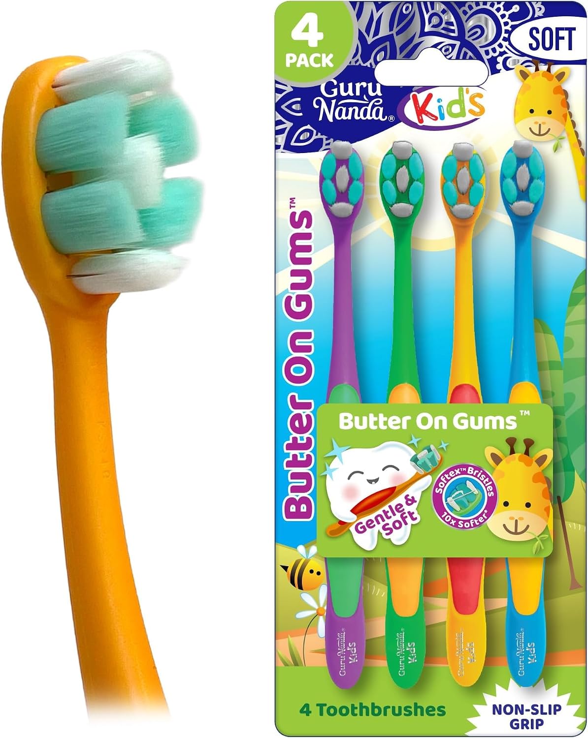 GuruNanda Butter On Gums - Cepillo de dientes para niños, paquete d...
