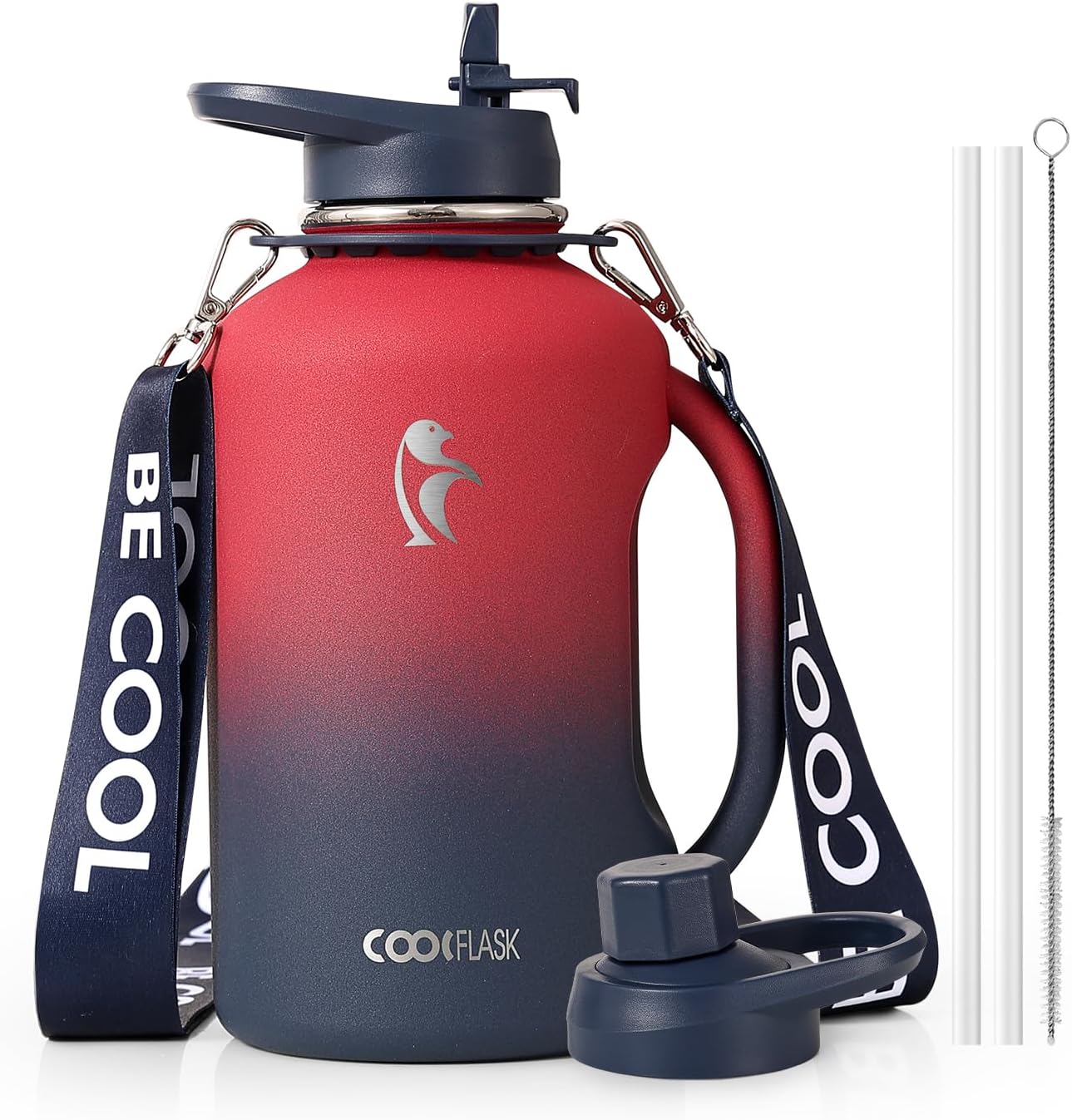 Coolflask - Jarra de agua de 64 onzas con asa, botella de agua aisl...