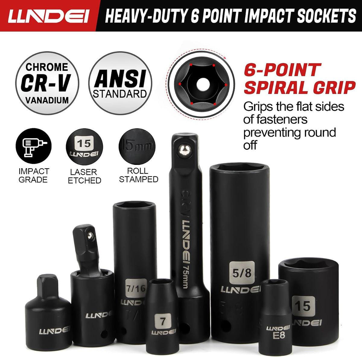 LLNDEI Juego de llaves de impacto de 1\/4 y 3\/8 pulgadas, 186 piez...