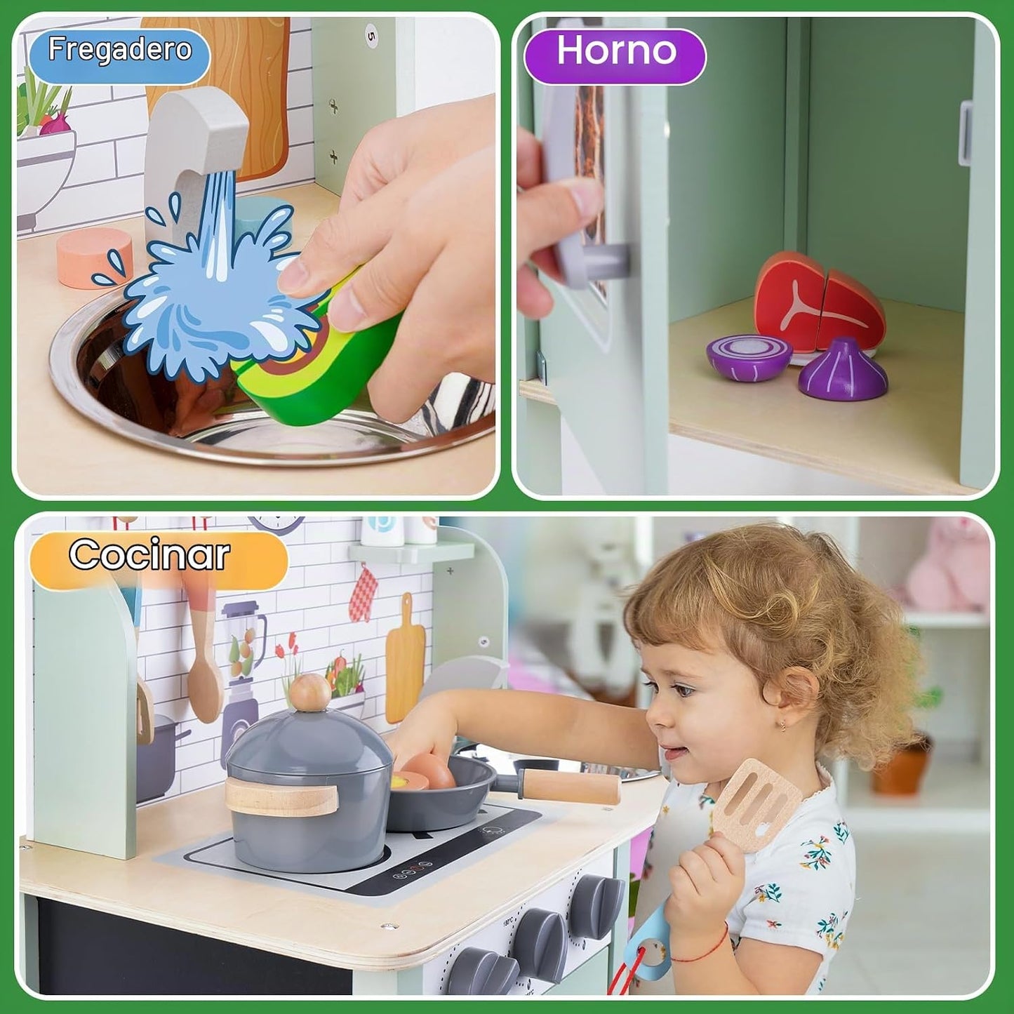 Juego de cocina de madera para niños pequeños de 1 a 3 años, juego...
