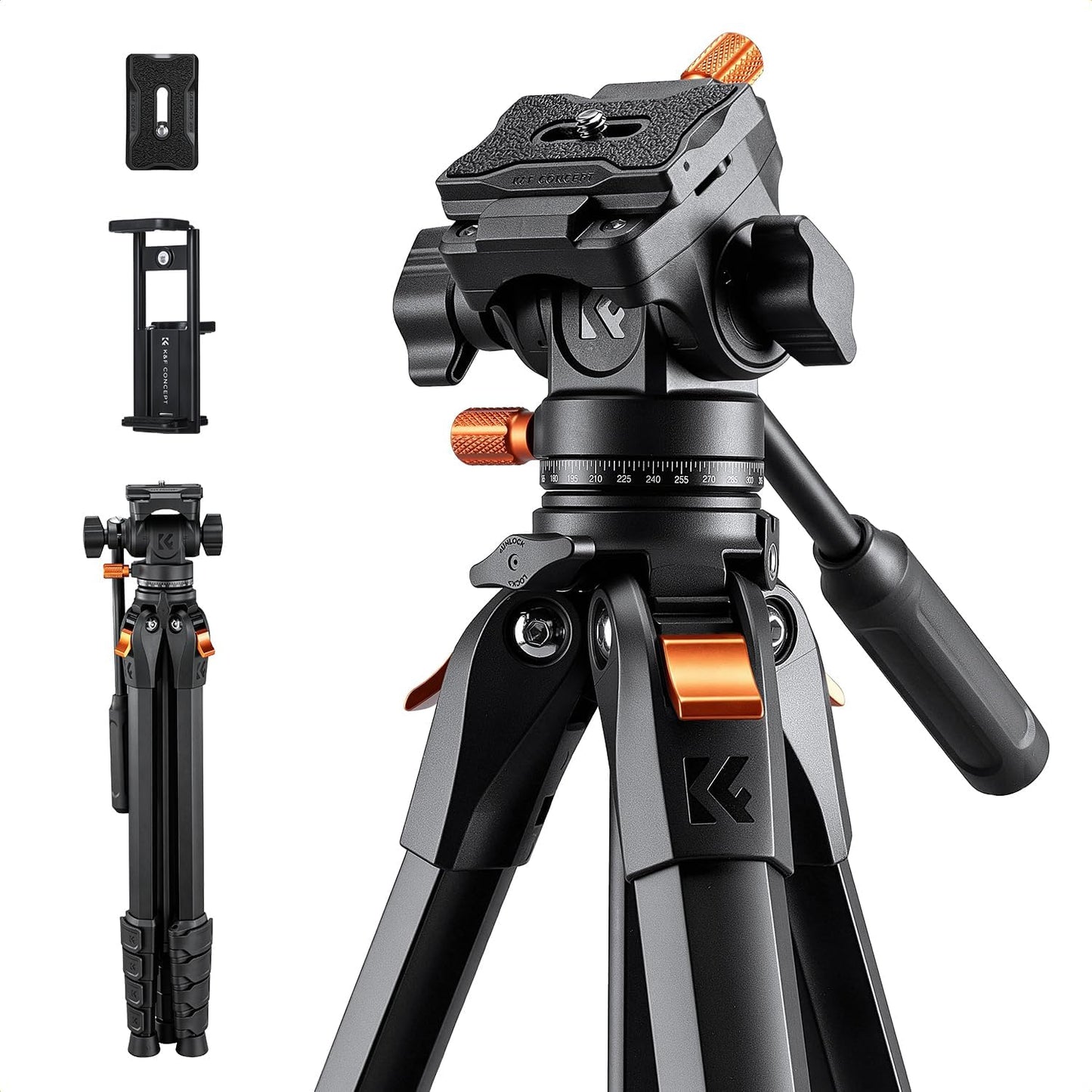 K&amp;F CONCEPT Trípode de cámara de 63 pulgadas con cabezal fluido...