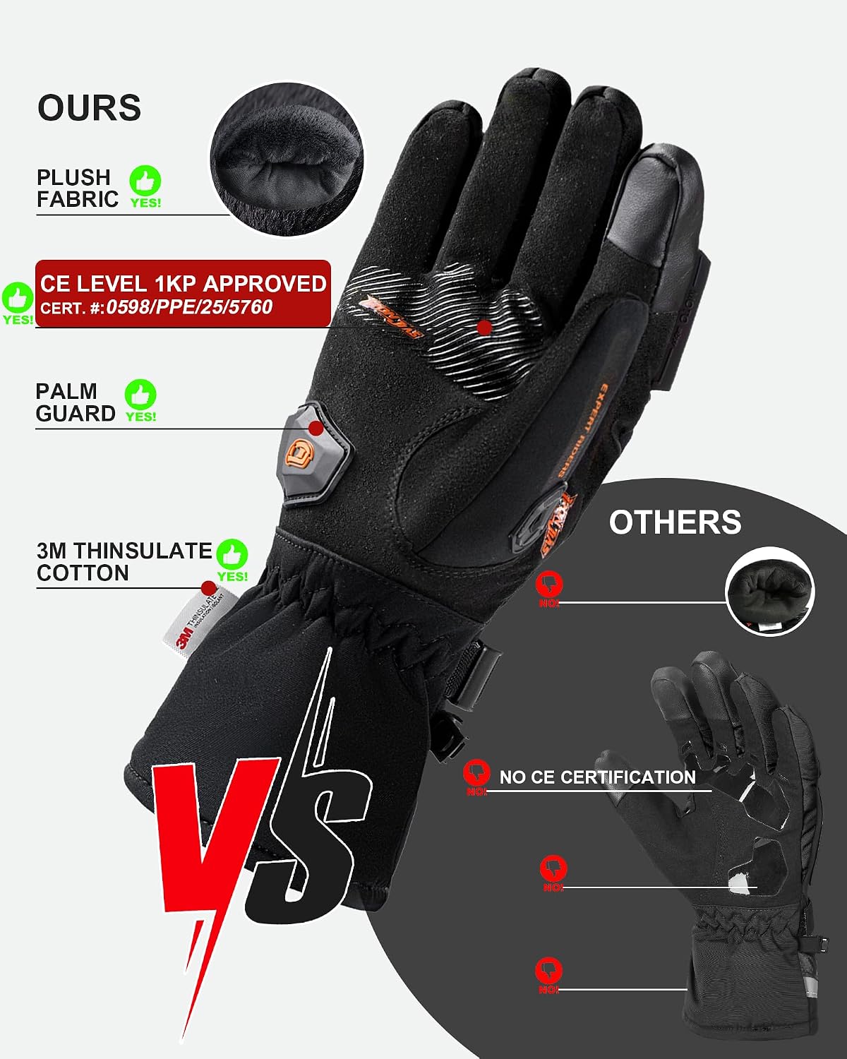 Guantes de moto de invierno cálido apto para pantalla táctil, imper...
