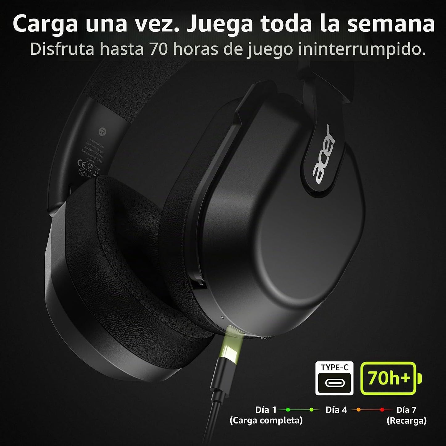 Auriculares inalámbricos para juegos Acer para PS5, PC, micrófono a...