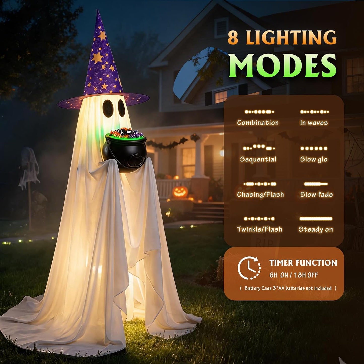 Decoración de fantasmas de dulces de Halloween con caldero iluminad...