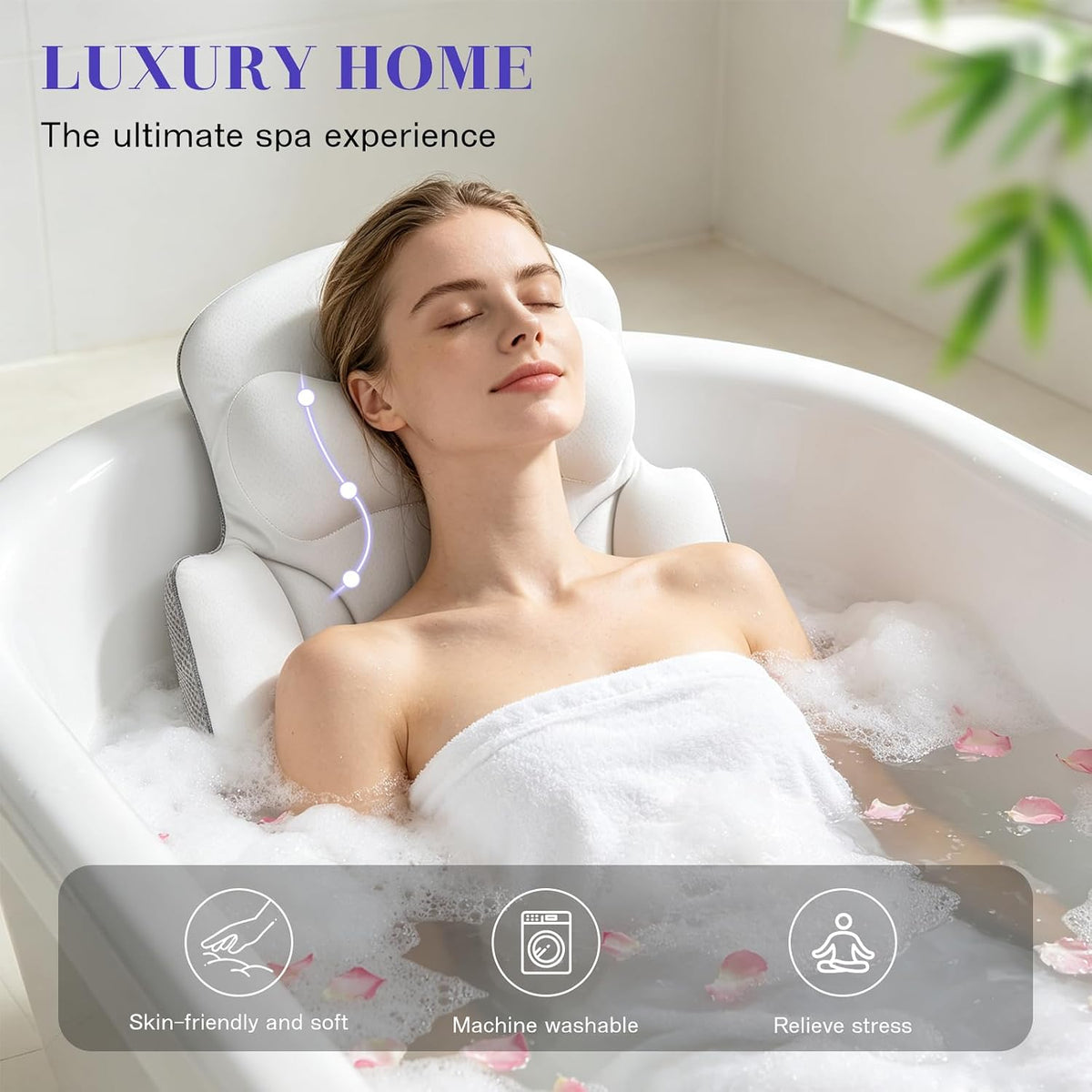 SetSail Almohada de baño de cuerpo completo para bañera, cojín de b...