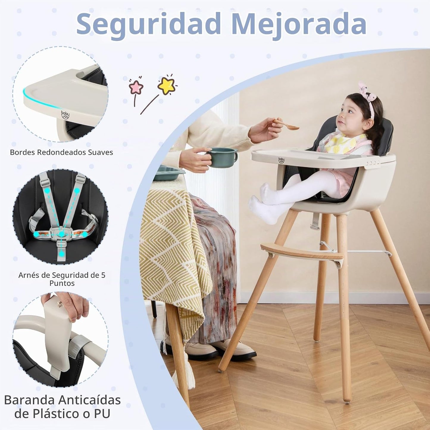 BABY JOY Silla alta para bebé, trona convertible 3 en 1 de madera p...