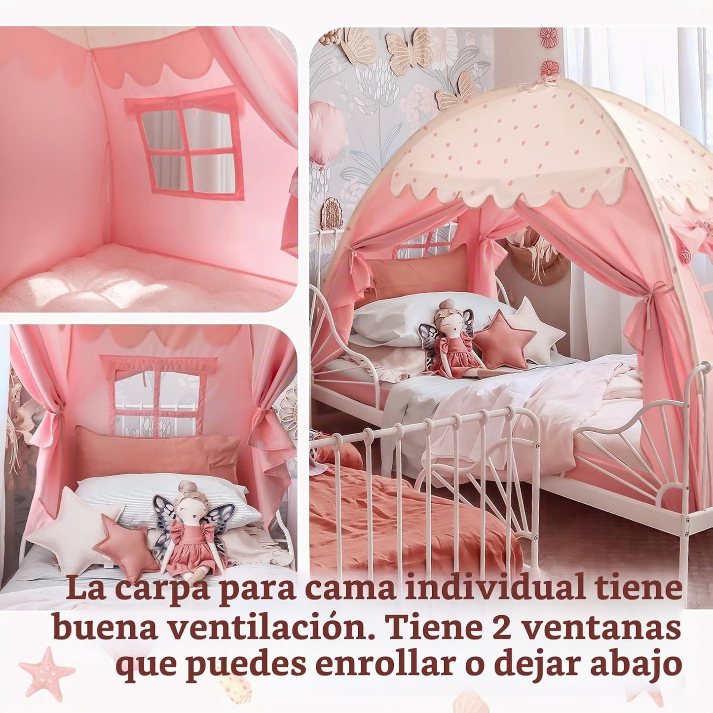 Tienda de campaña con dosel de cama de tamaño individual para niños...