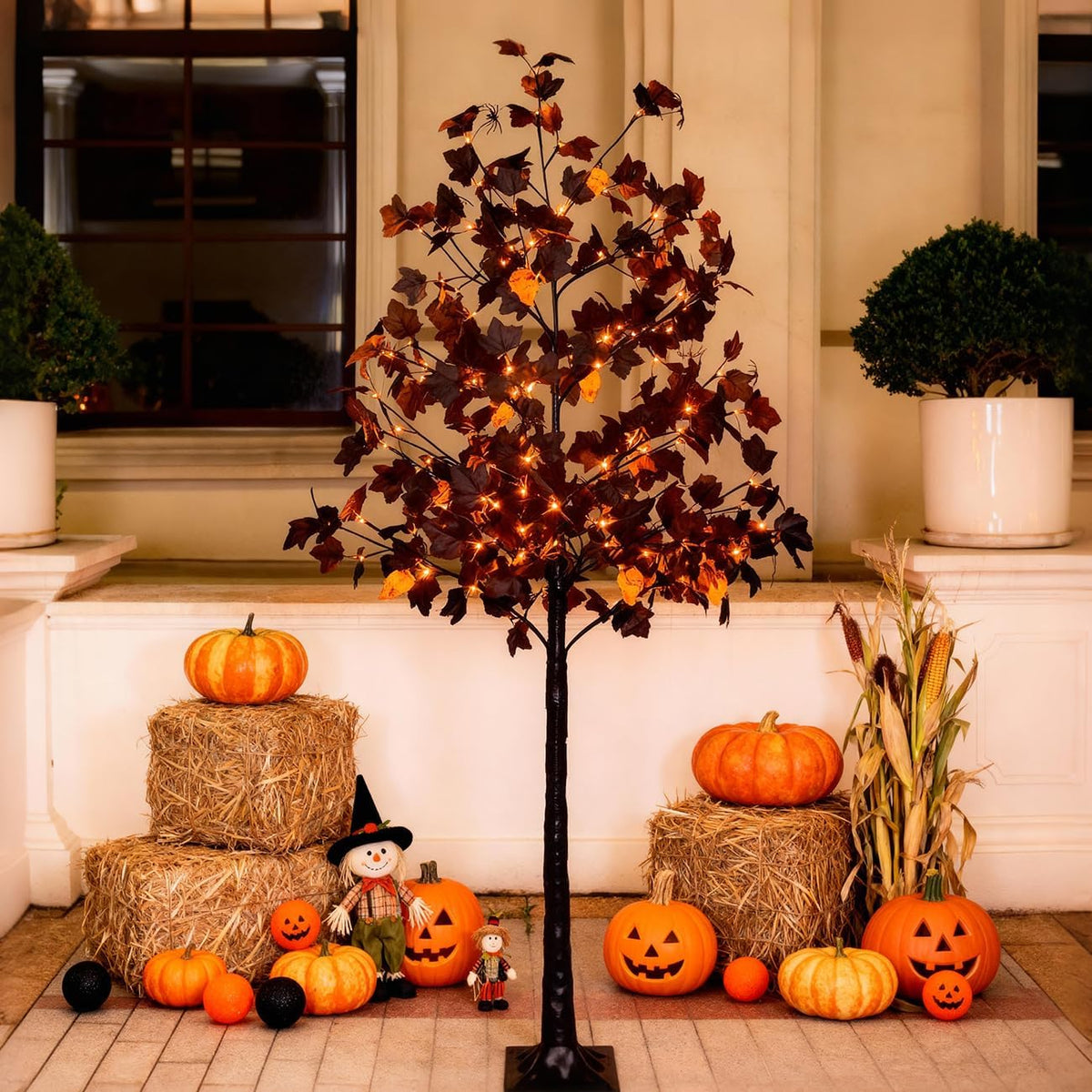 TYBEEU Árbol de Halloween de arce negro de 6 pies con luces LED de...