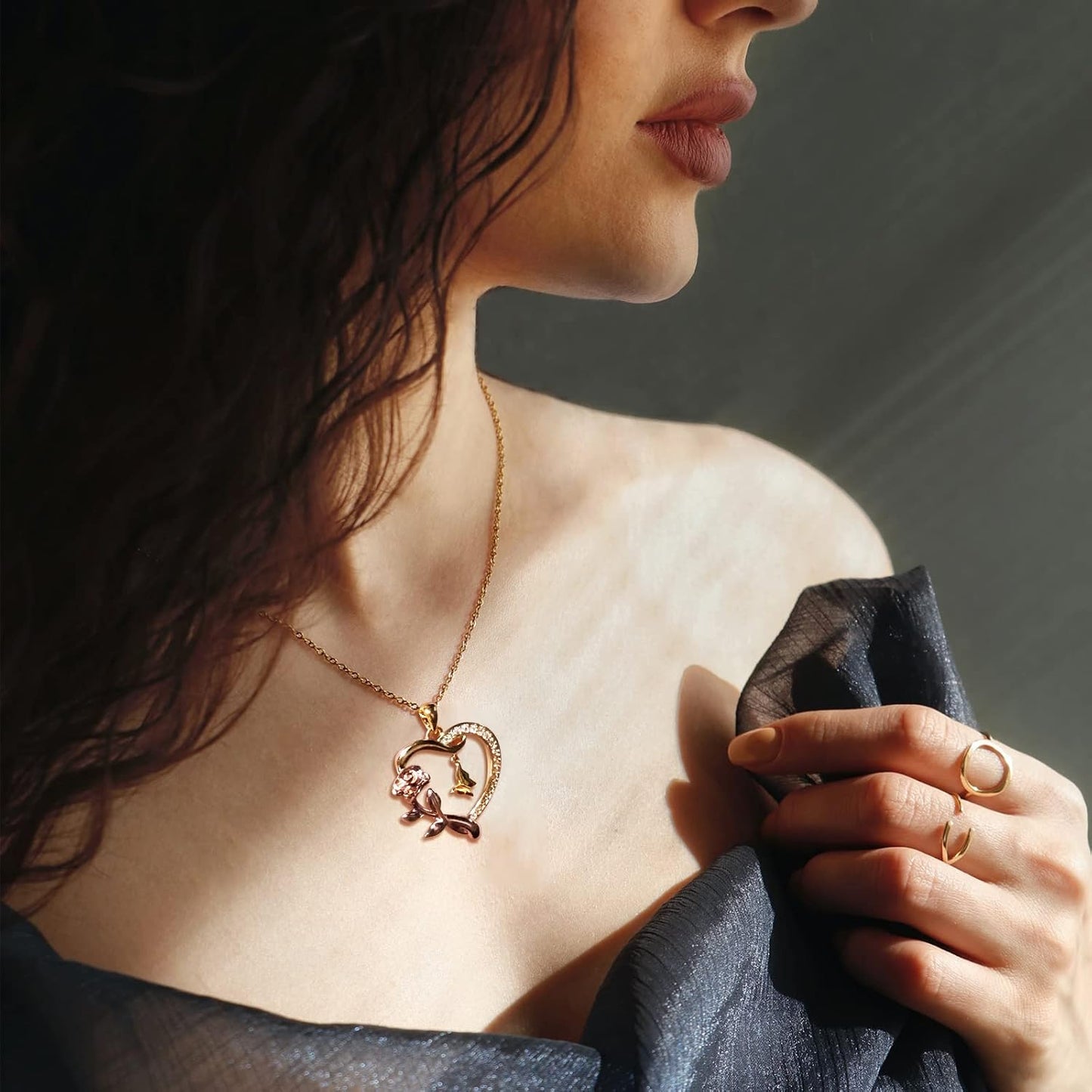 Alsanix - Collar de Corazón para Mujer, Plata de Ley\/Chapado en Or...