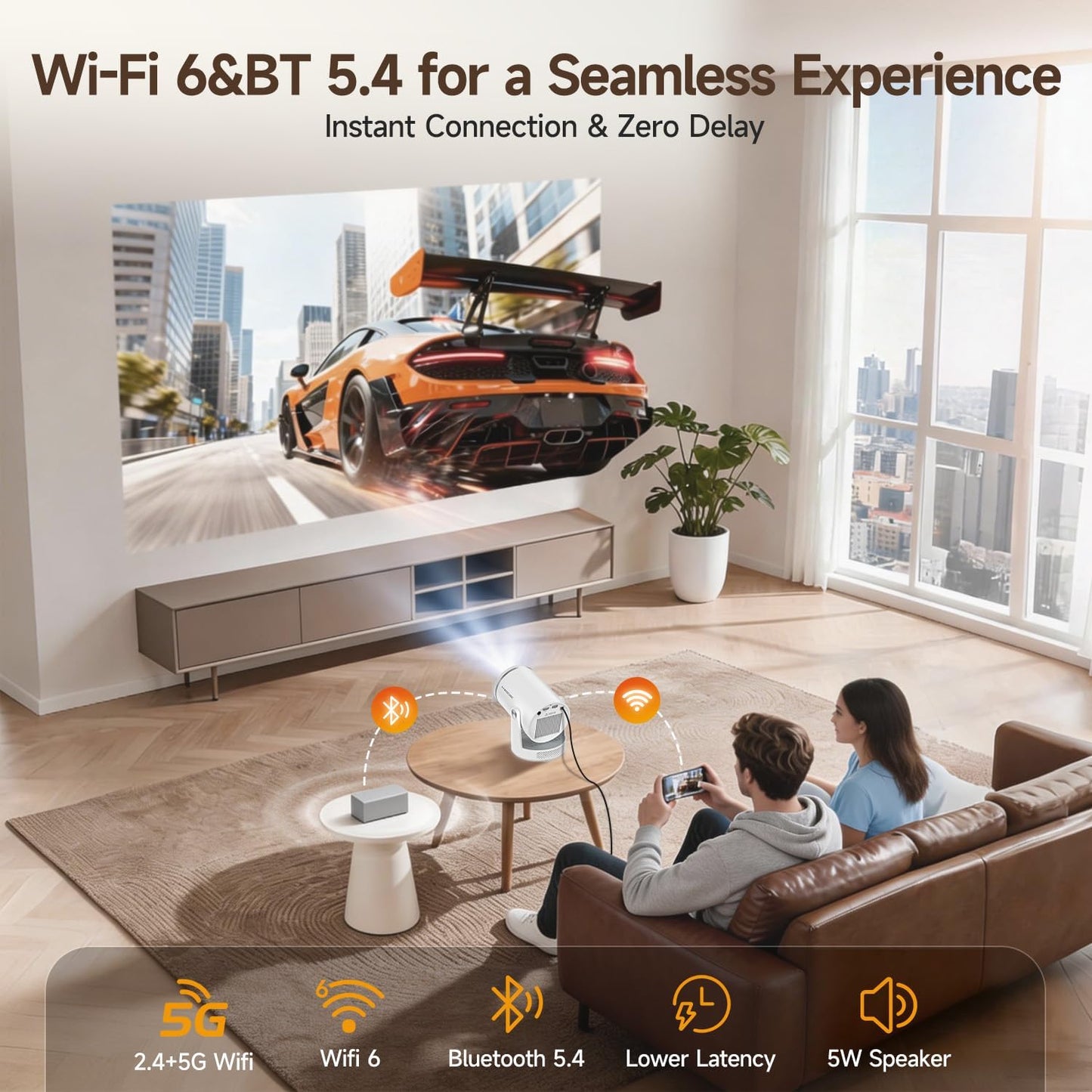 Mini proyector con Wifi 6 y Bluetooth 5.4, proyector portátil intel...