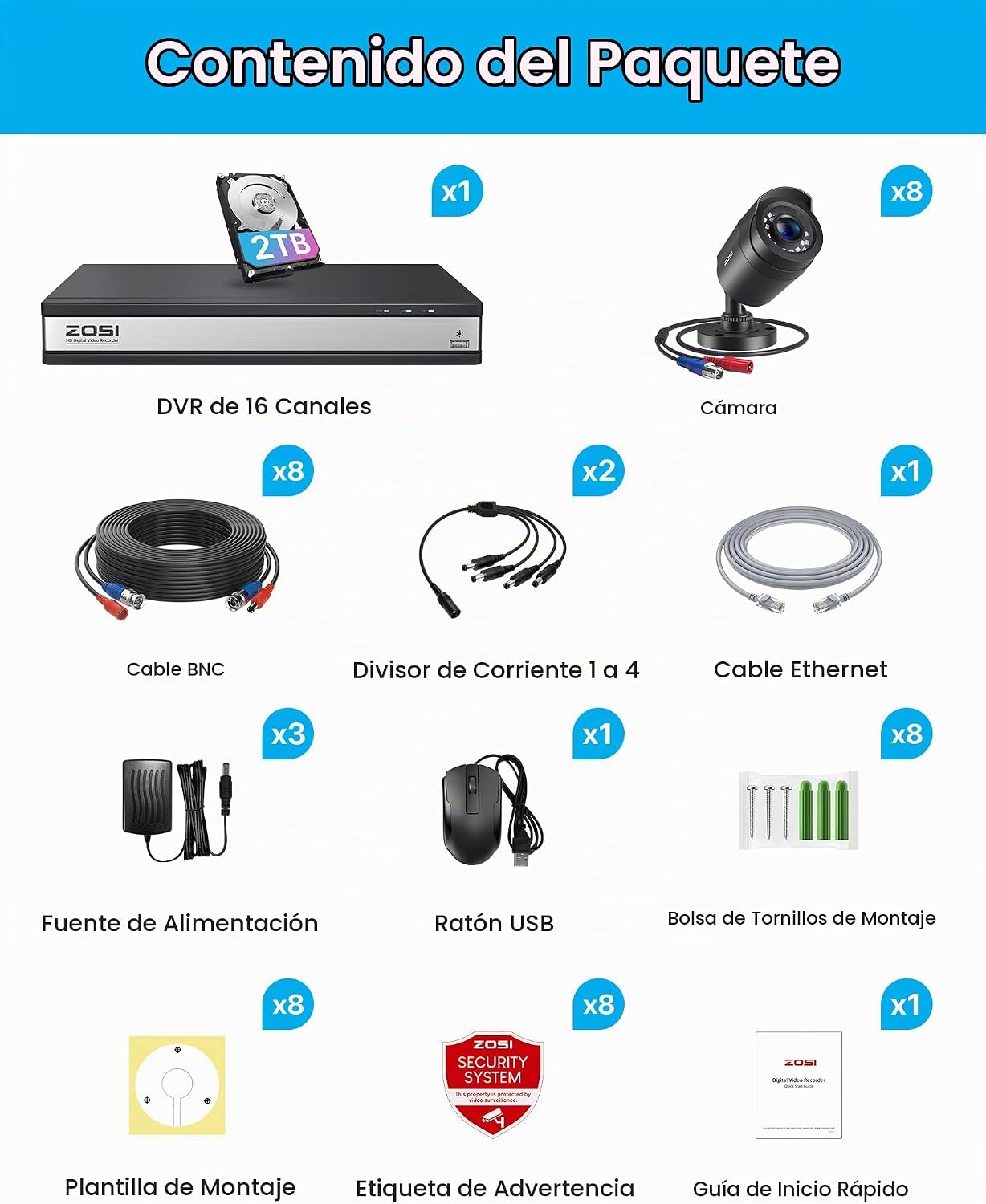 ZOSI Sistema de cámaras de seguridad 3K Lite de 16 canales con dete...