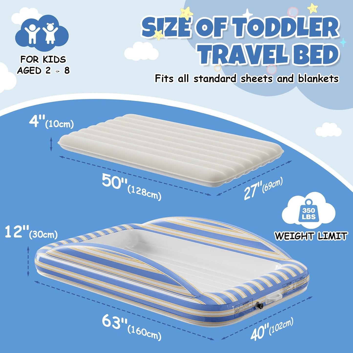 Luxchoice Cama de viaje inflable para niños pequeños, colchón recar...