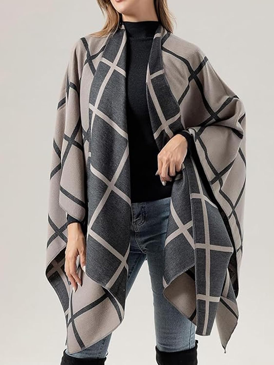 nratto Chal elegante para mujer, suave capa de poncho frontal abier...