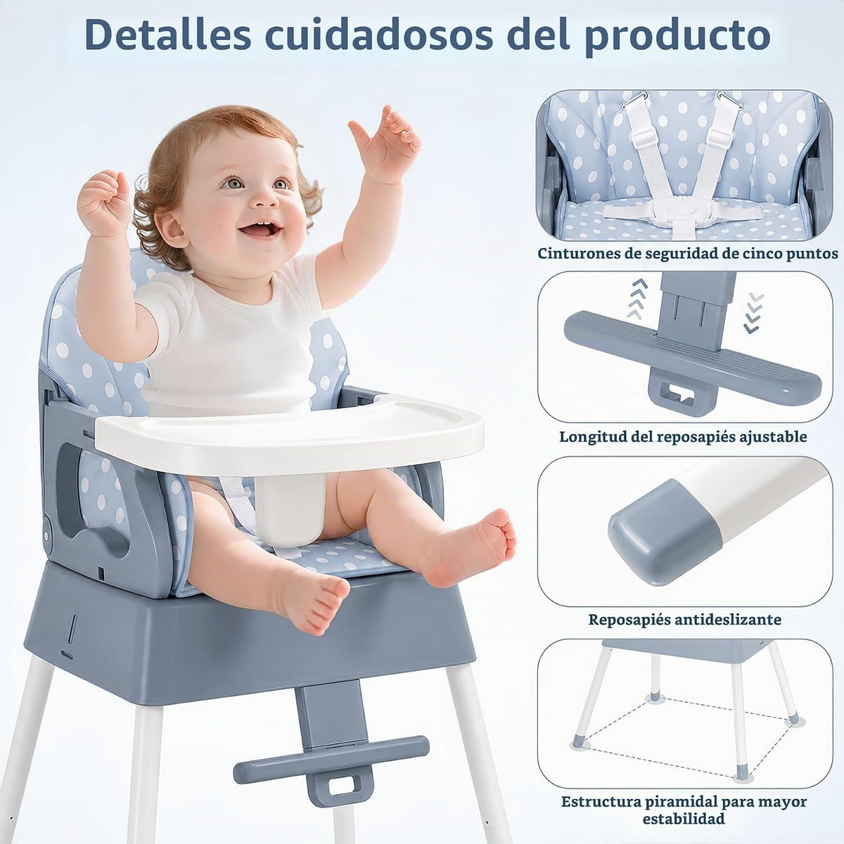 Silla alta portátil 4 en 1 convertible para bebés de 6 a 36 meses,...