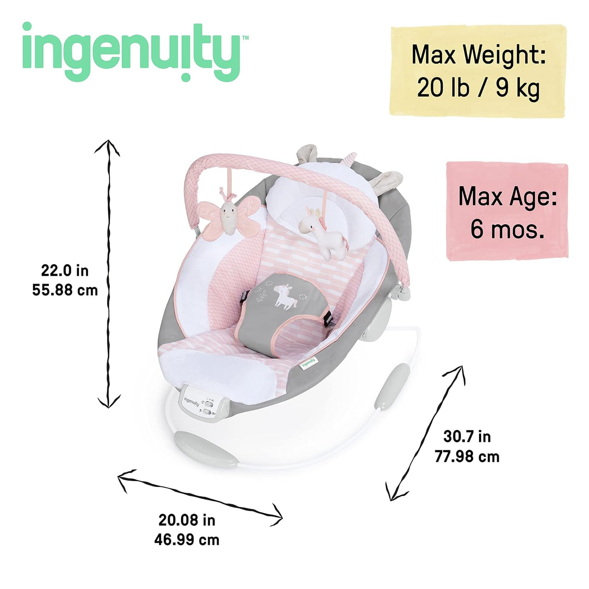 Ingenuity Hamaca Relajante para Bebé Asiento Infantil con Vibracion...