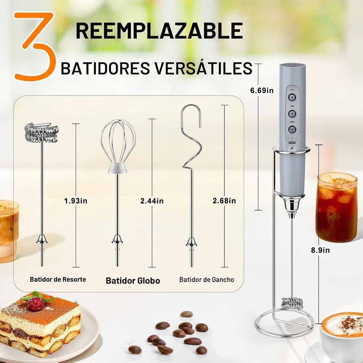YUSWKO Espumador de leche recargable para café, batidora de bebidas...