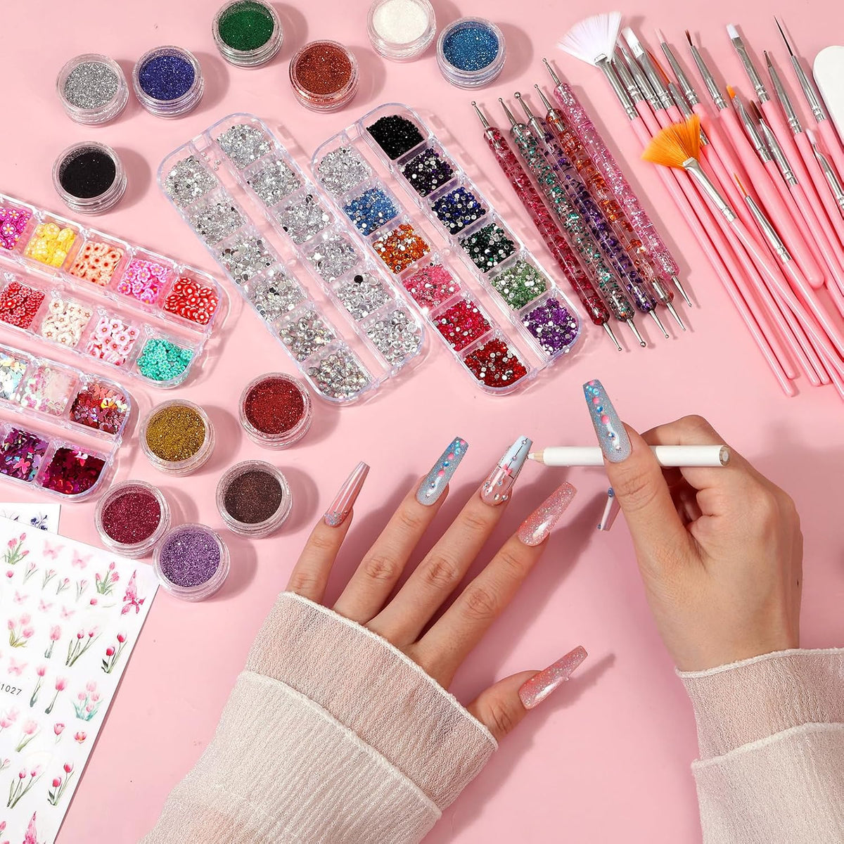 Kit de uñas postizas acrílicas, kit de uñas postizas a presión con...