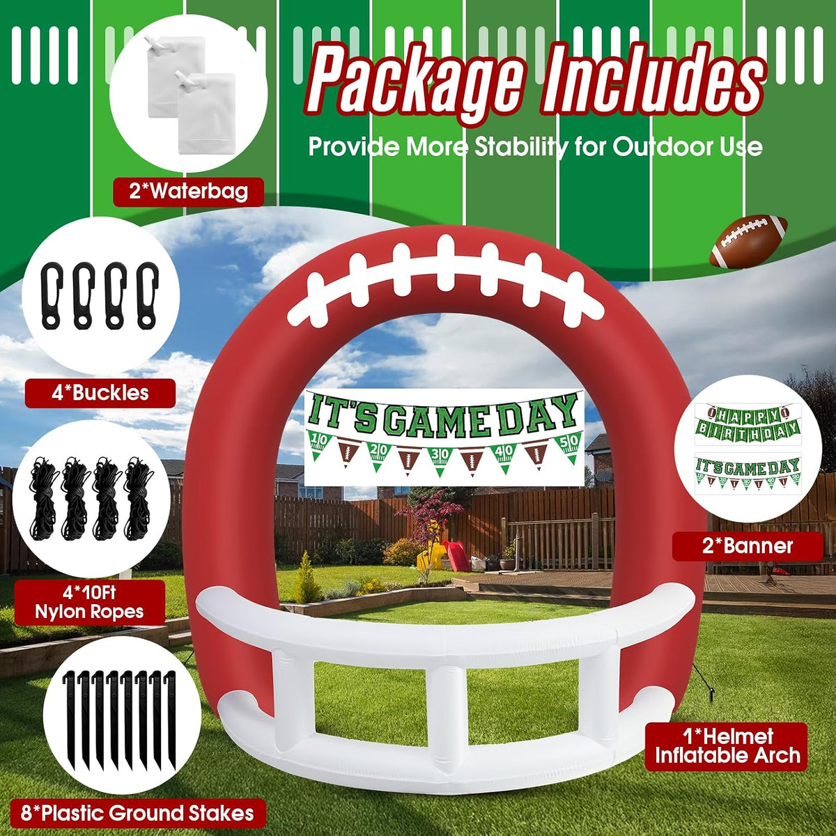Arco inflable de globos de fútbol con casco rojo de 8 pies con panc...