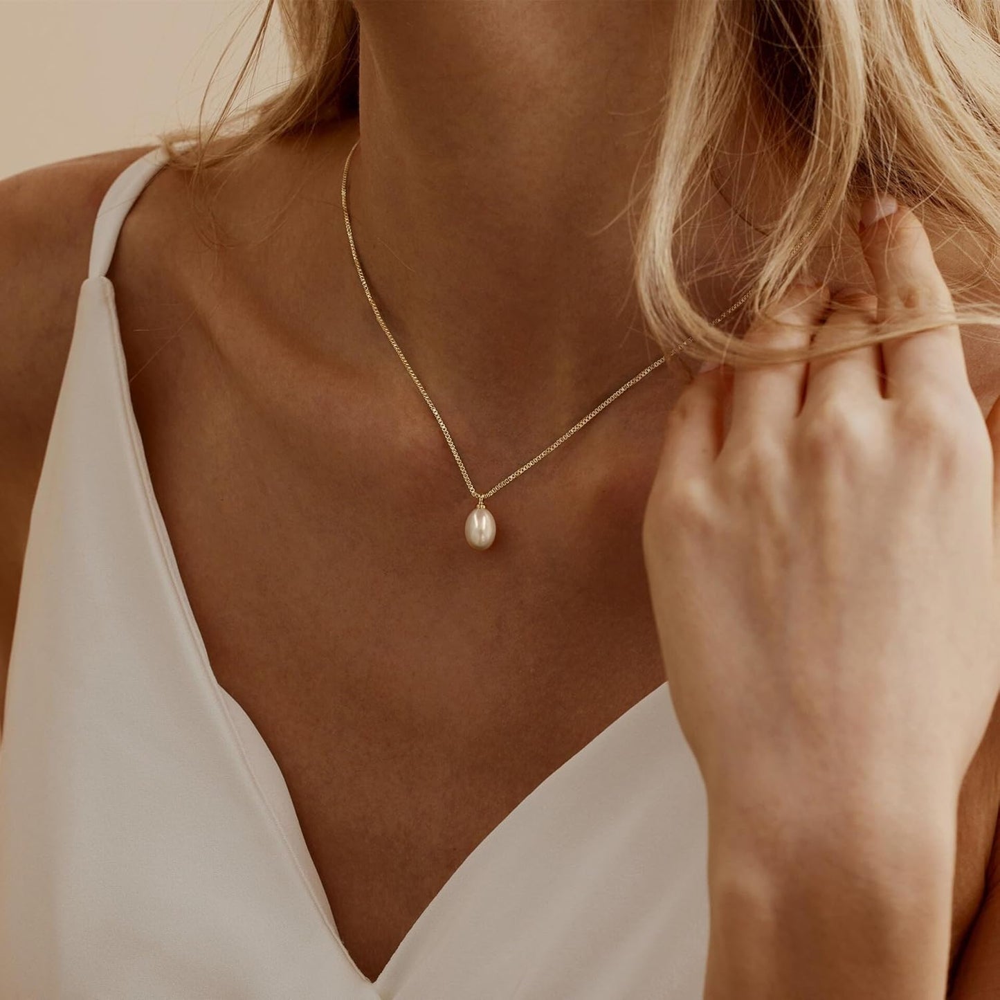 Collar de perlas para mujer de moda, collar chapado en oro de 14 qu...