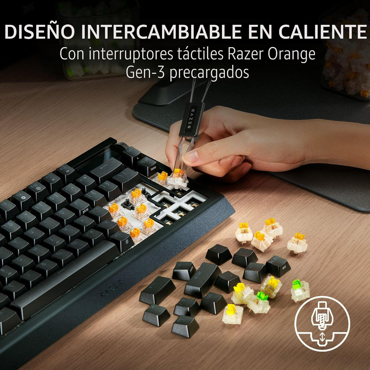 Razer Teclado inalámbrico BlackWidow V4 Pro 75% para juegos, interr...