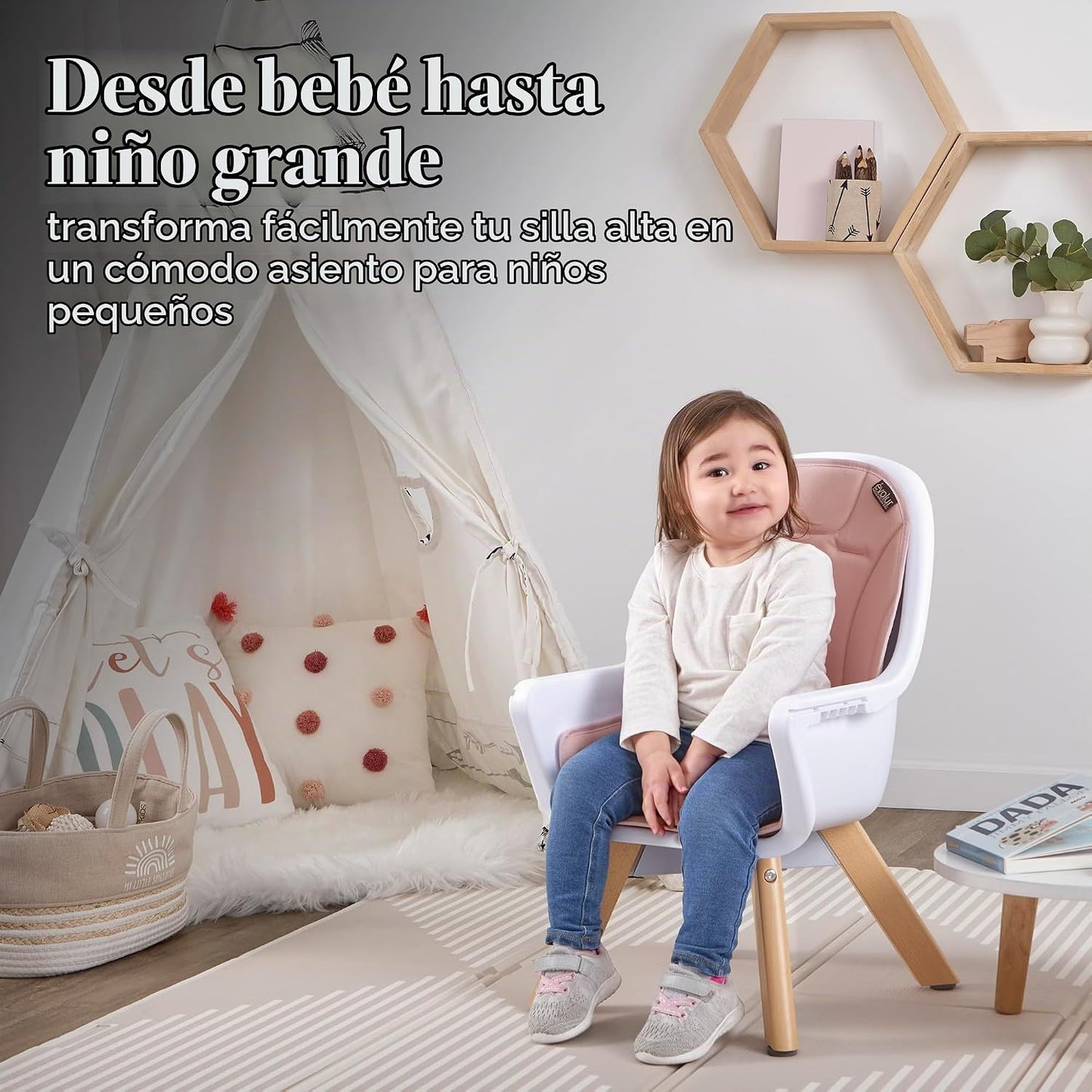 Evolur Zoodle - Silla alta convertible 2 en 1 para bebé, color rosa...