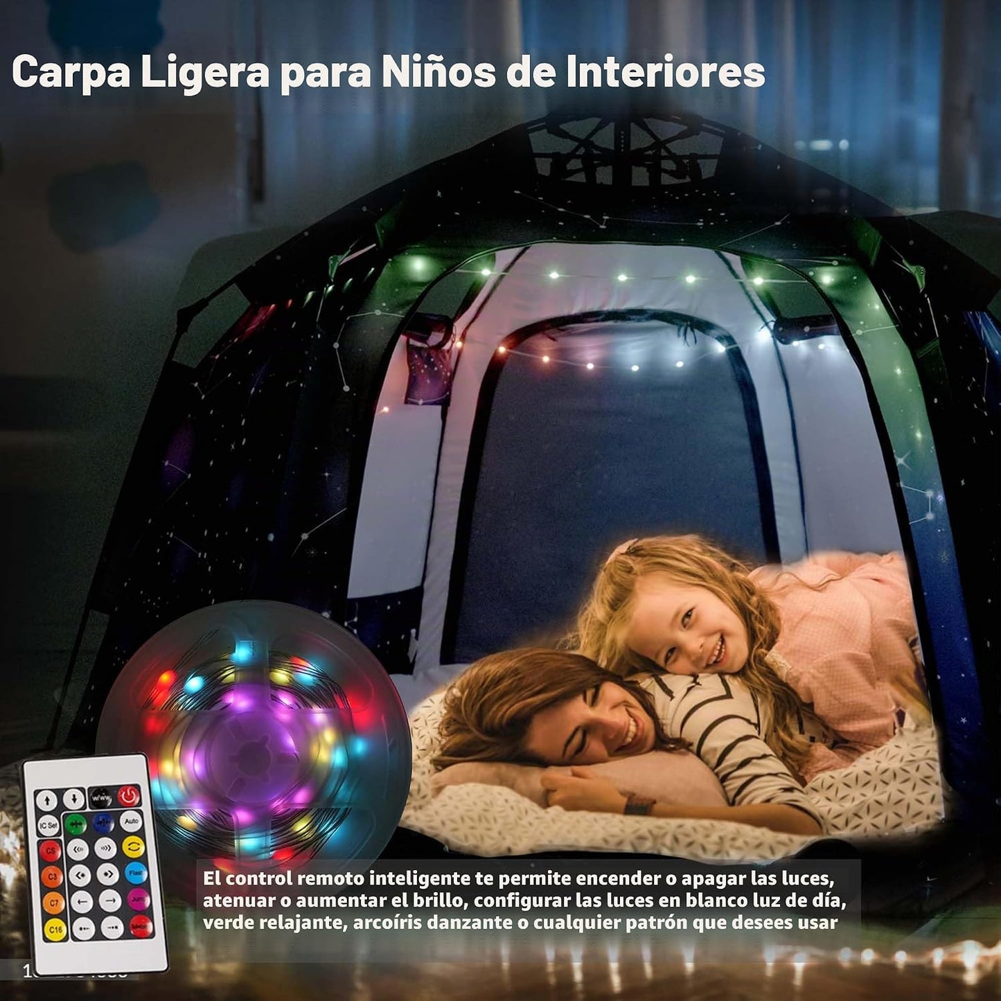 Tienda de campaña hexagonal portátil para niños con tira de luces L...