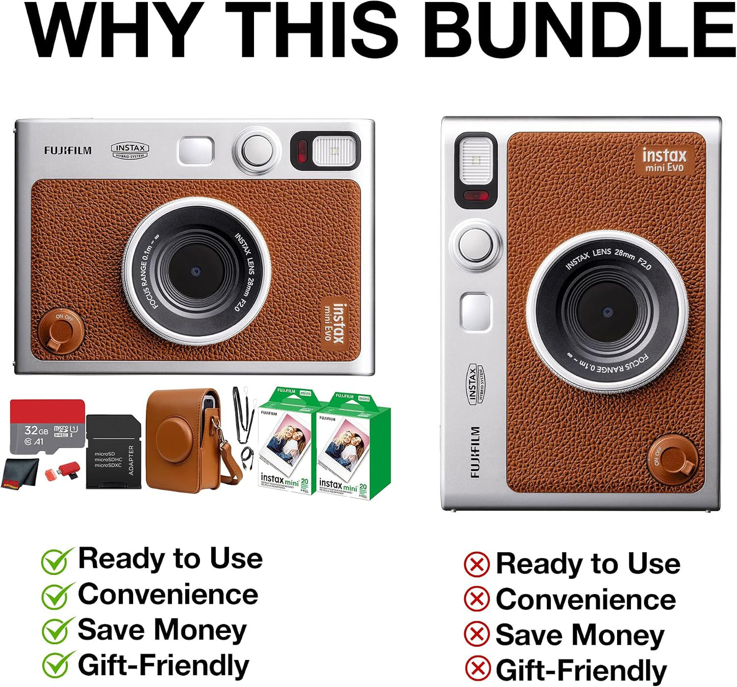 Fujifilm Instax Mini EVO Hybrid Cámara instantánea (marrón) Paquete...