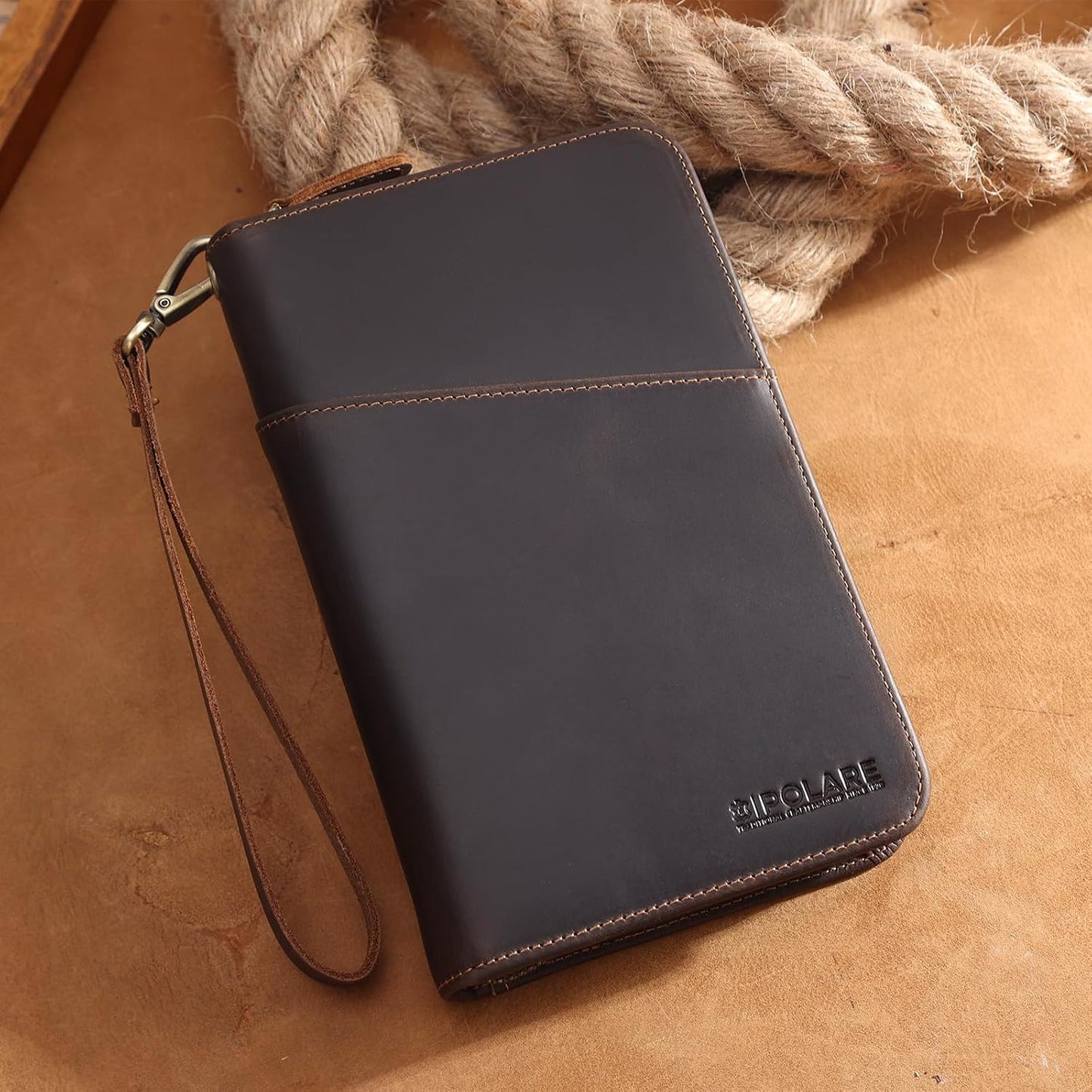 Polare - Funda para pasaporte de cuero de grano completo para hombr...