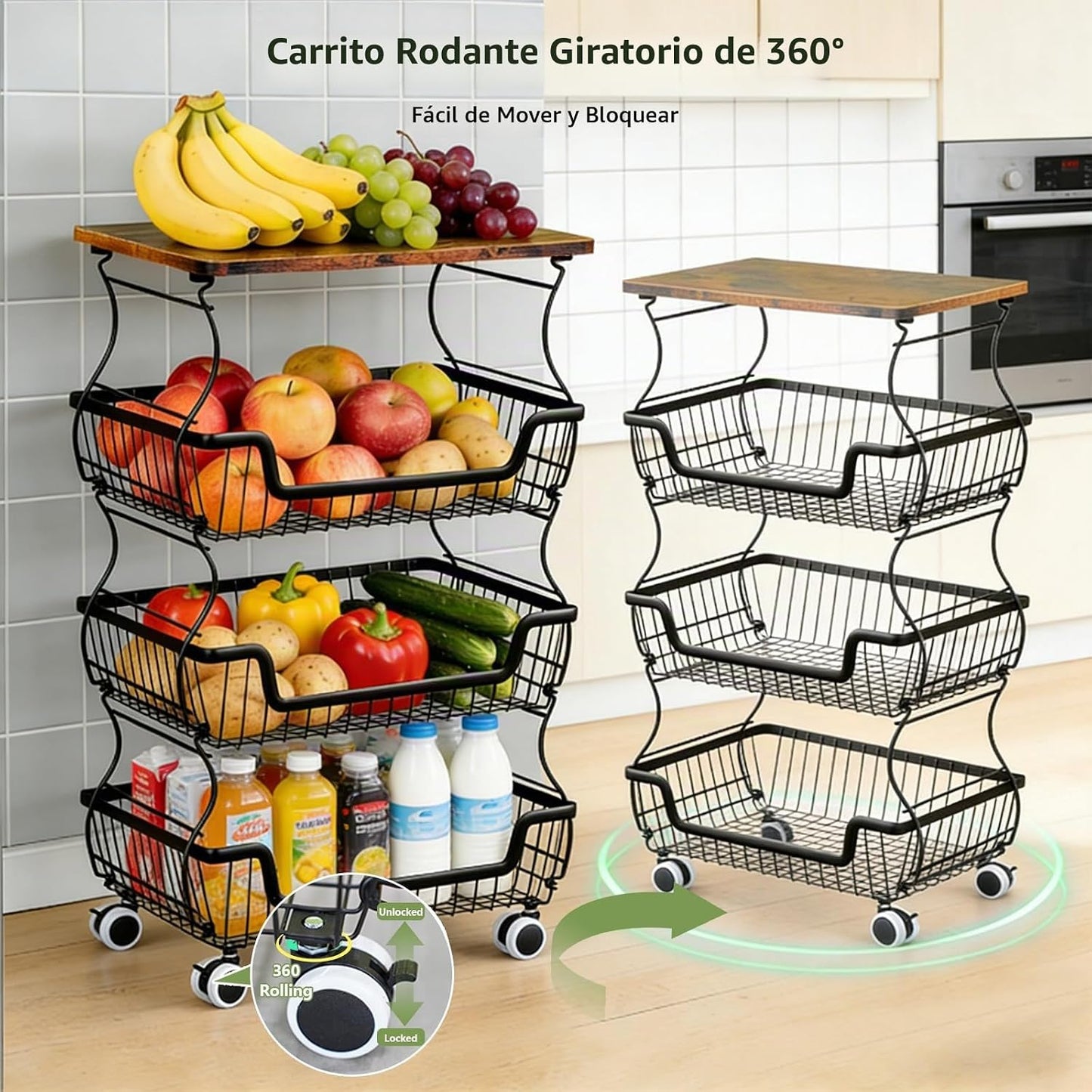 MAKE CHANGES Carrito de almacenamiento de cocina con ruedas, organi...