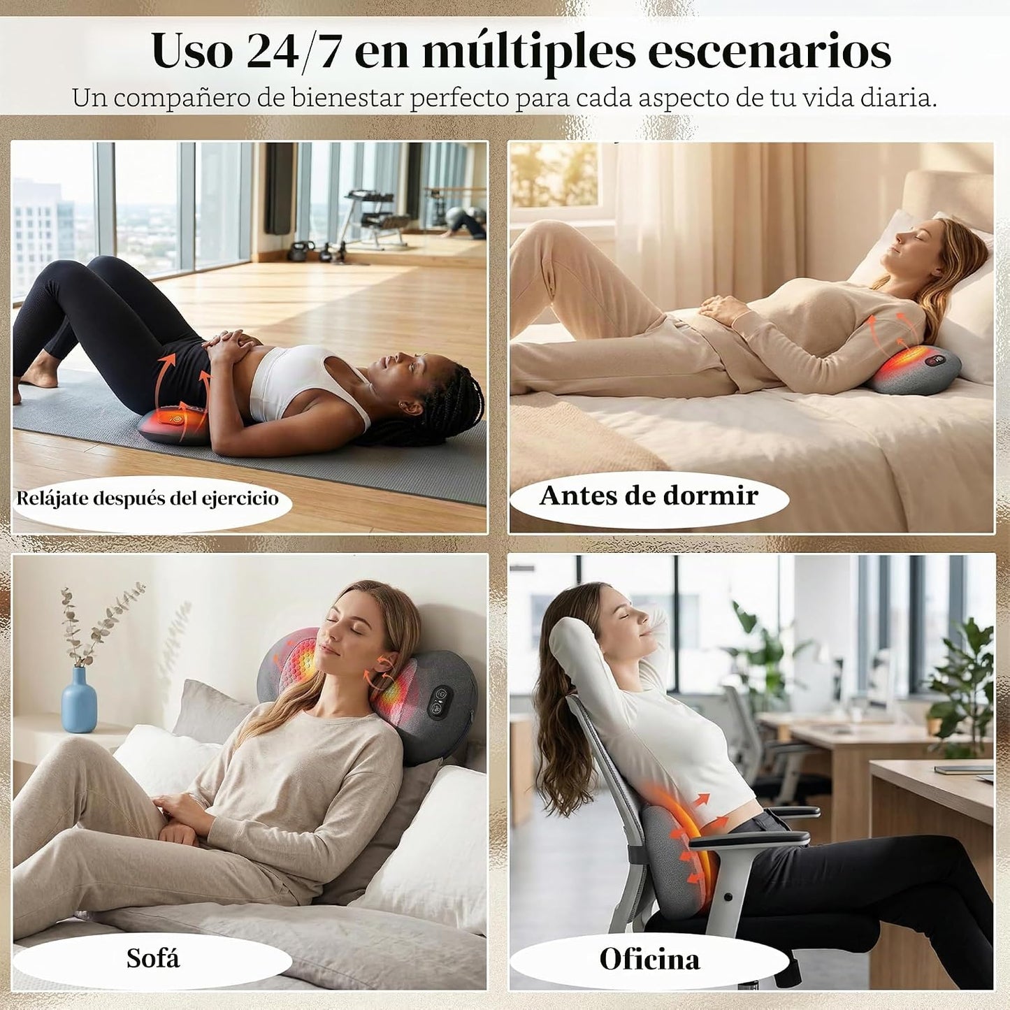 Almohada de masaje 3 en 1 con calor, vibración y soporte, masajeado...
