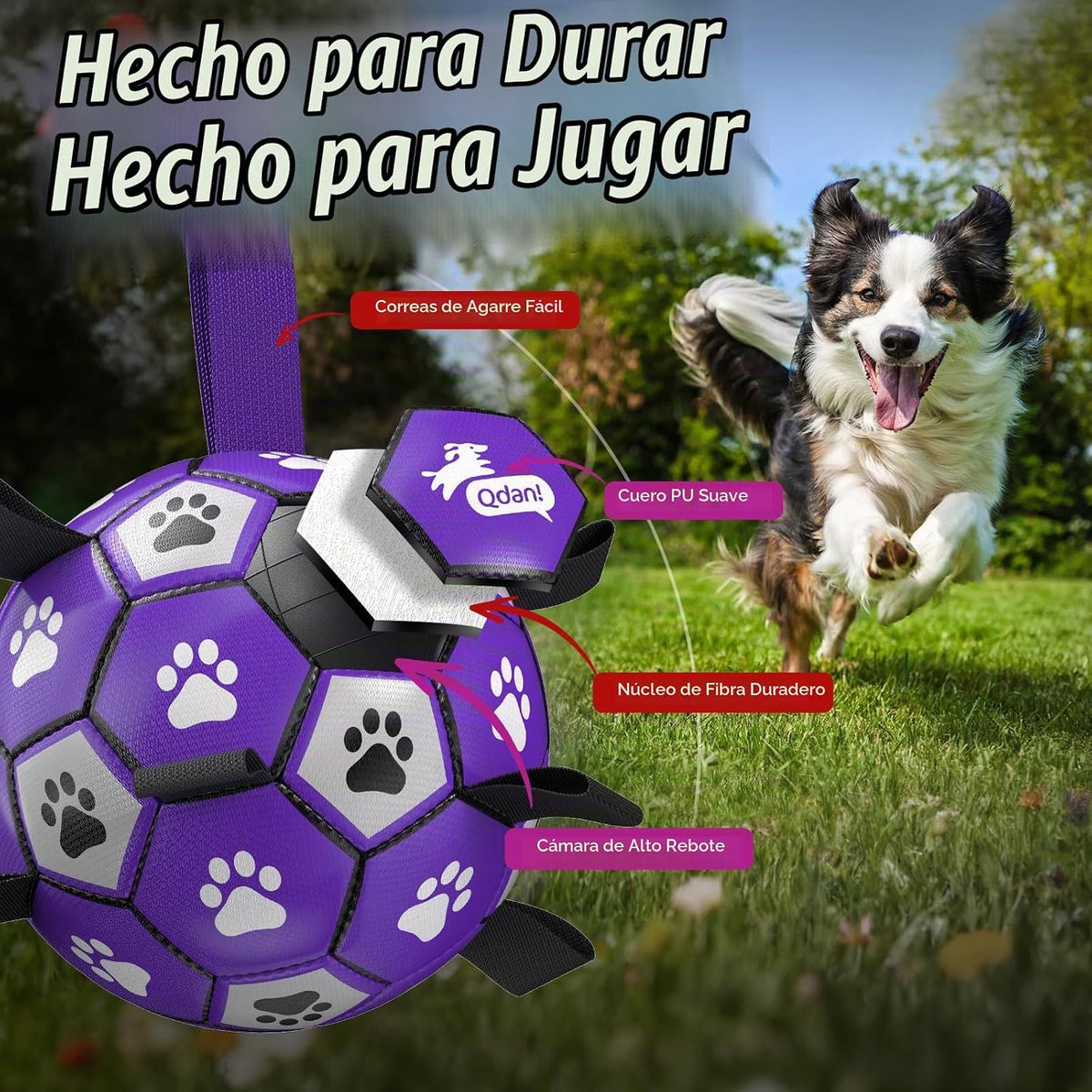QDAN Juguetes para Perros Pelota de Fútbol con Correas - Juguete de...