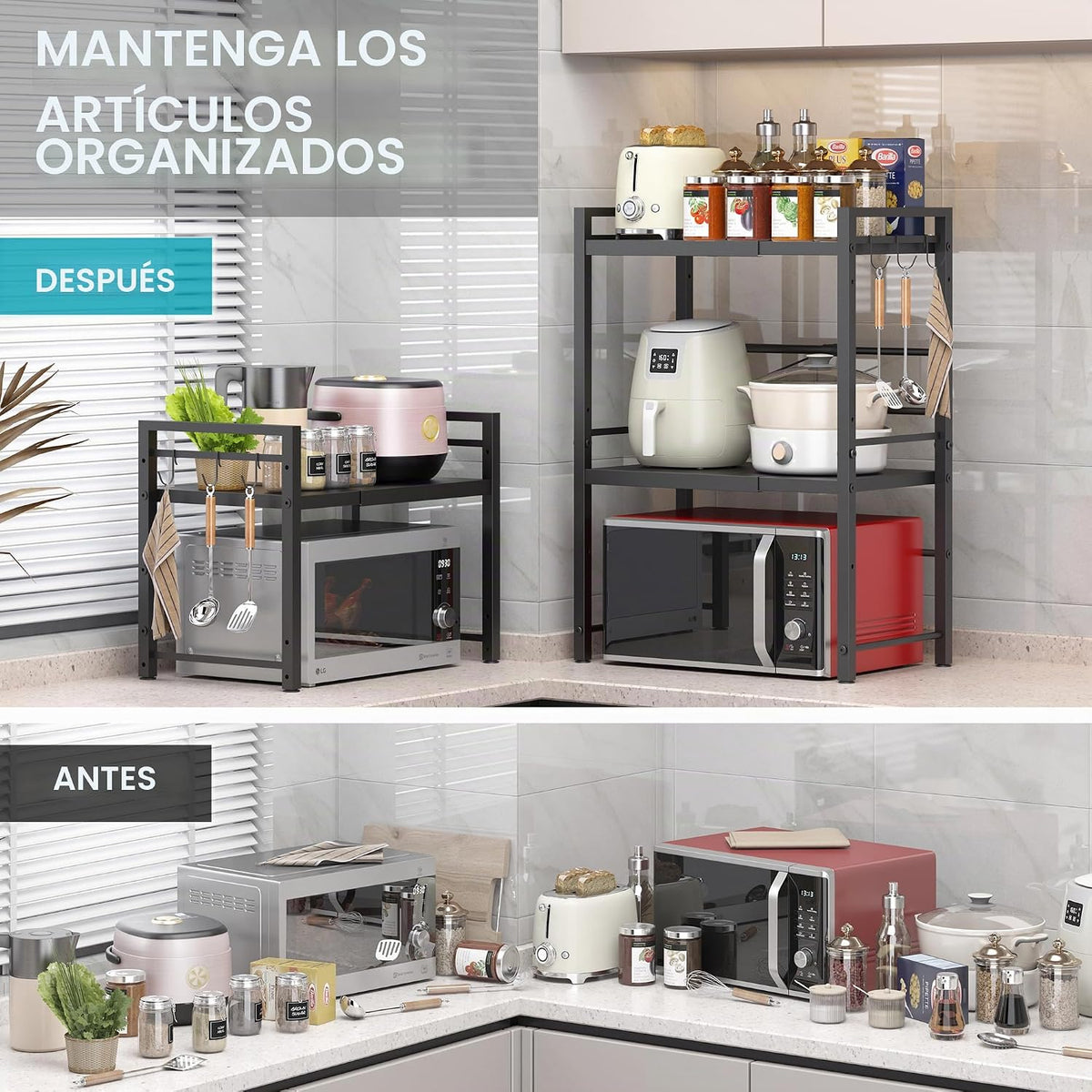 DOLALIKE Estante para horno microondas, soporte expandible para mic...