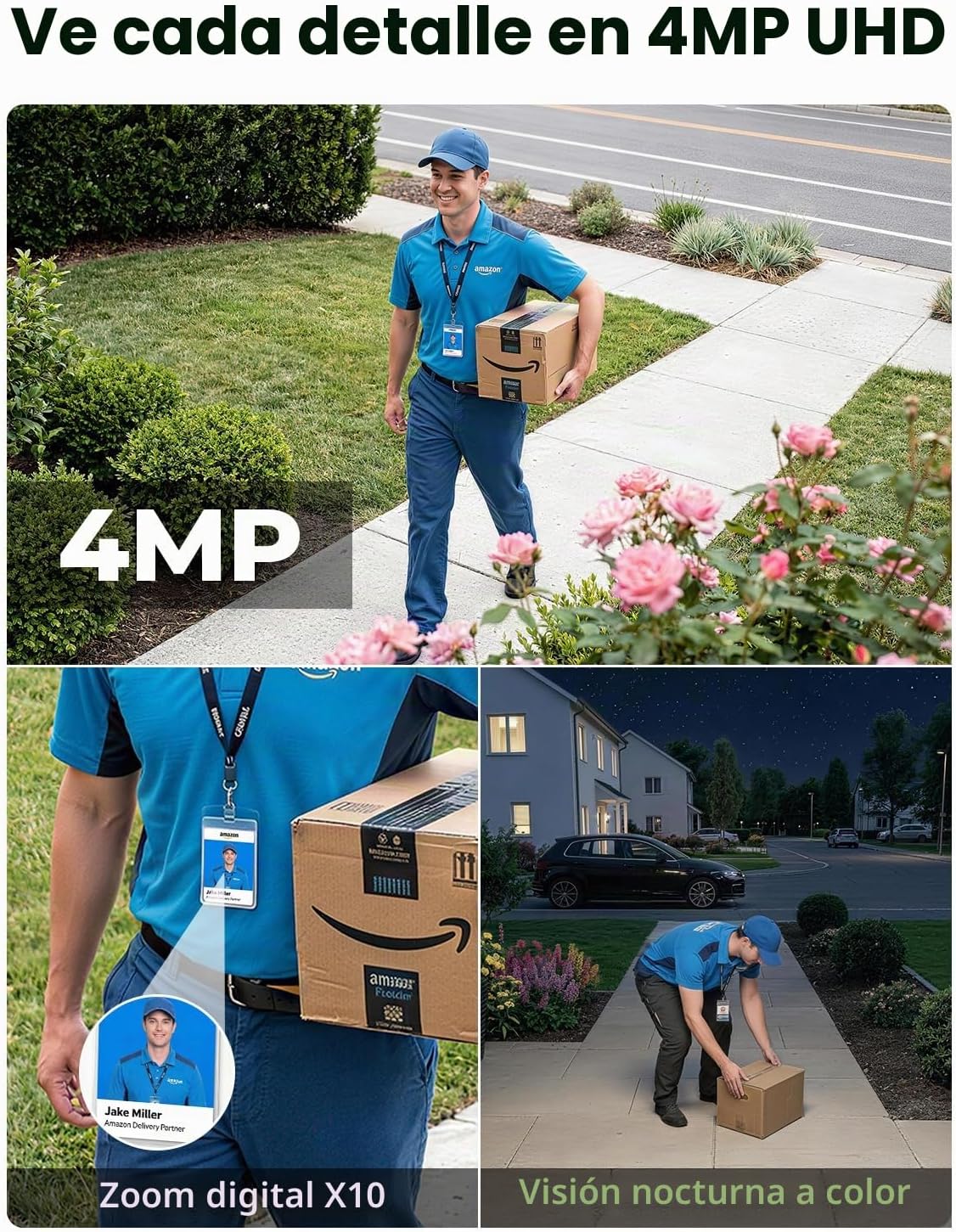 Carltec Cámaras de seguridad para exteriores de 4MP alimentadas por...