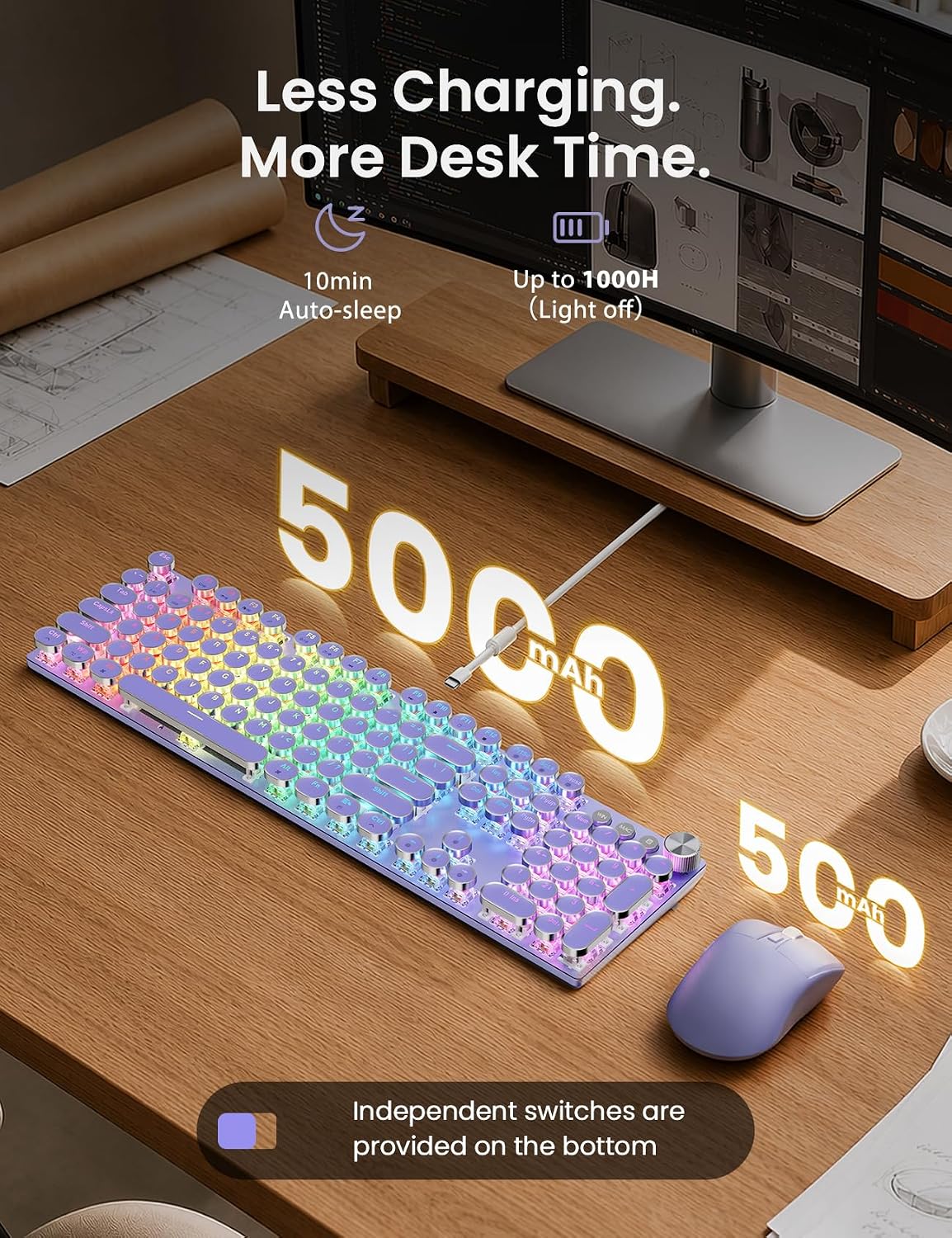 Sablute Combo de teclado mecánico inalámbrico y ratón, retroilumina...