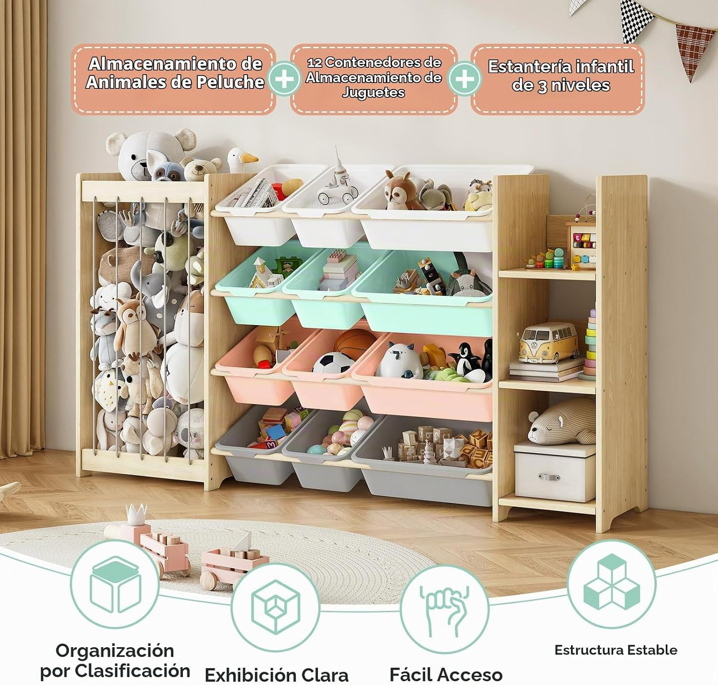 EXPERLAM Organizador de almacenamiento de juguetes 3 en 1, soporte...