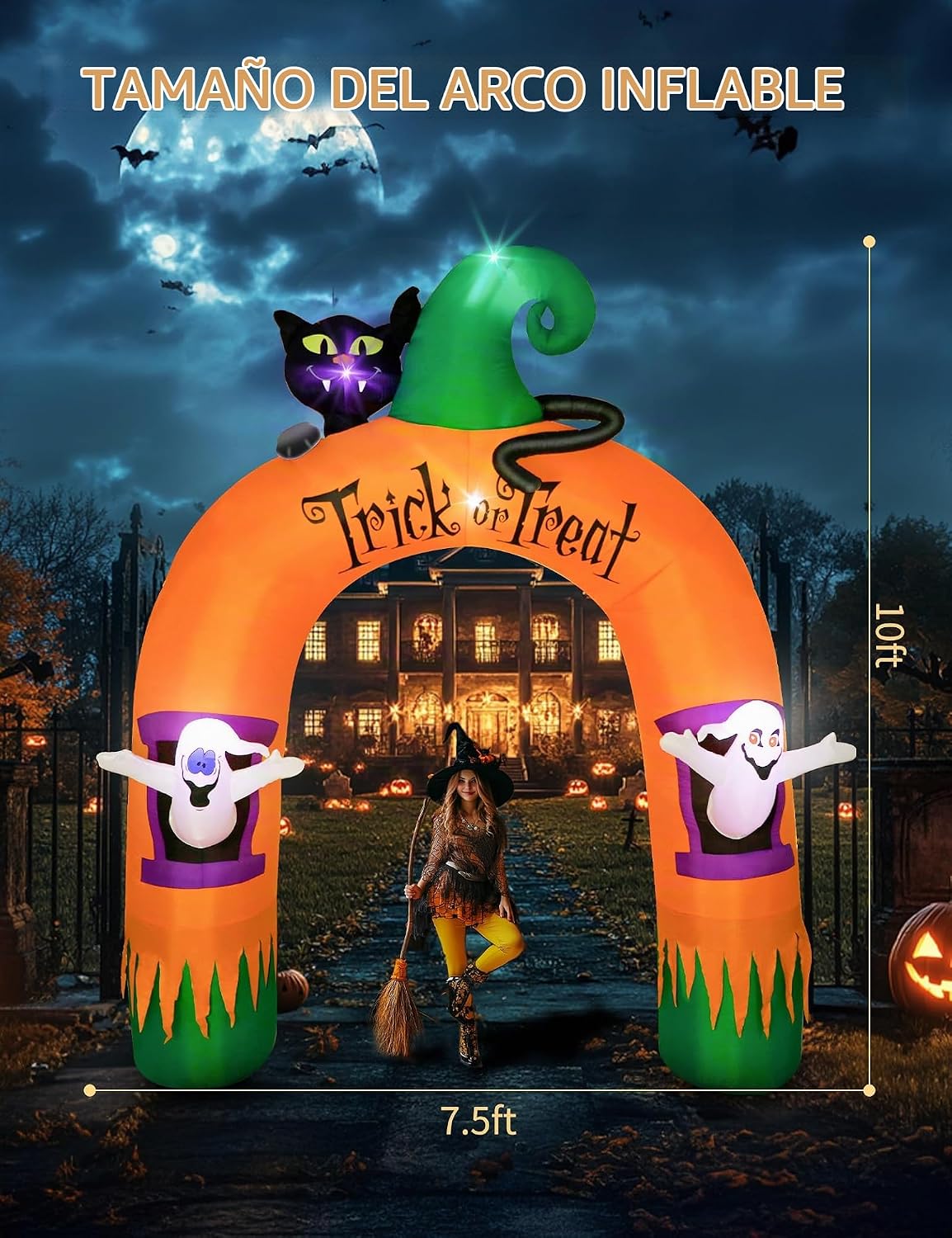 Arco inflable de Halloween, con 5 luces LED incorporadas, decoració...