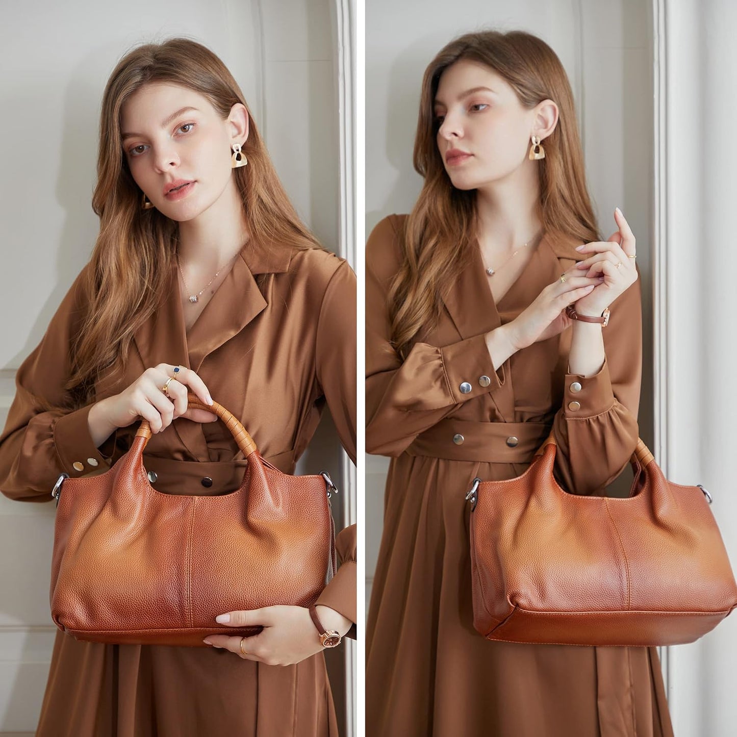 Iswee Bolsos de hombro de cuero genuino, bolsos y bolsos para mujer...