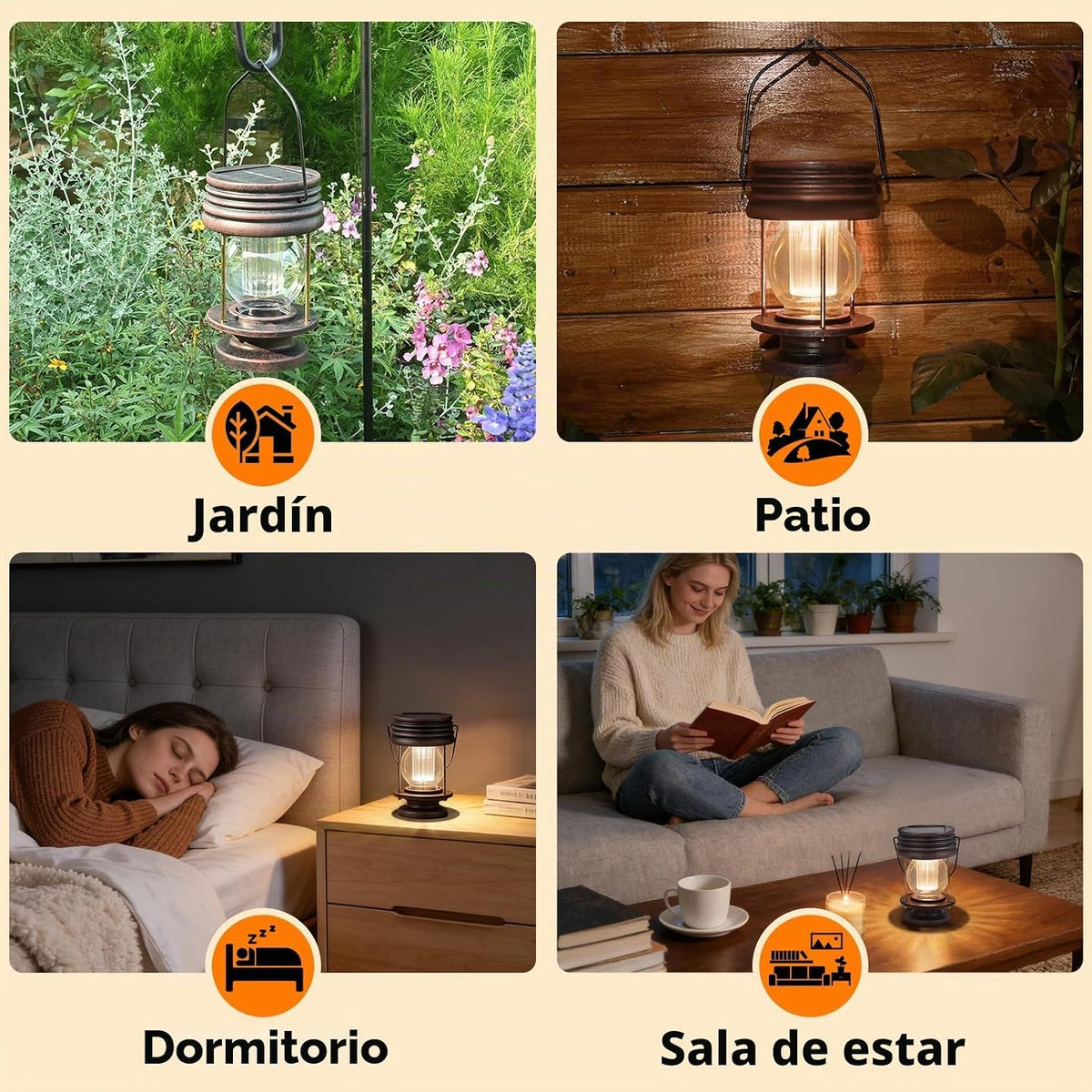 Linternas solares, doble carga solar y USB, luces colgantes y de ca...
