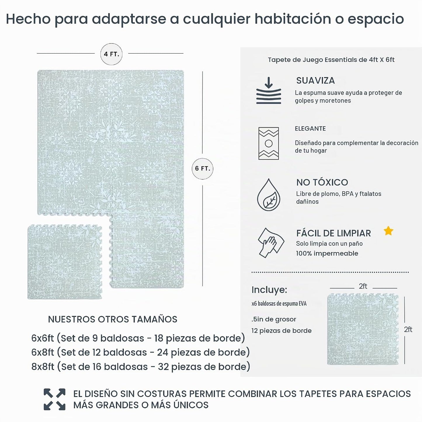 Little Landings Alfombra de Juego para Bebés para Piso - Edén (4x6...