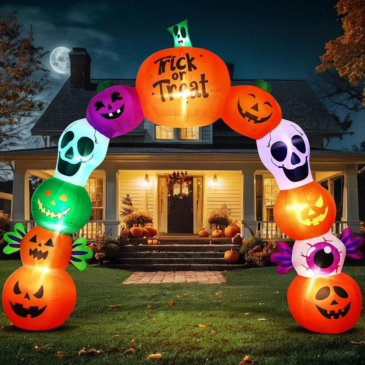 Arco inflable de Halloween de 10 pies, esqueleto de calabaza, decor...