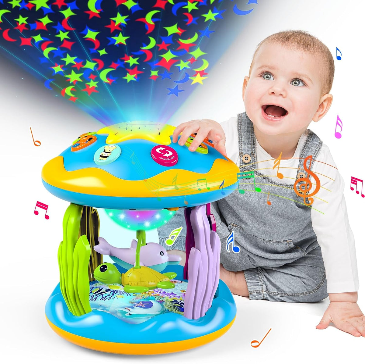 Juguetes para Bebés de 6 a 12 Meses, Proyector Giratorio Musical 4...