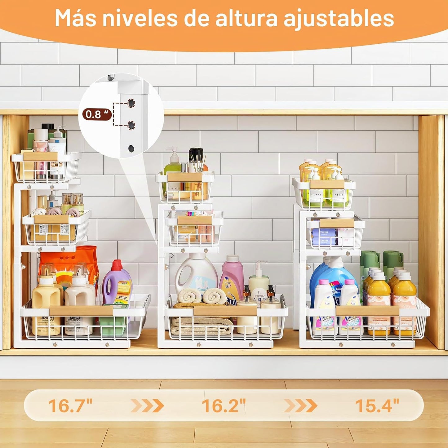 PXRACK Organizador para debajo del fregadero, paquete de 2 estantes...