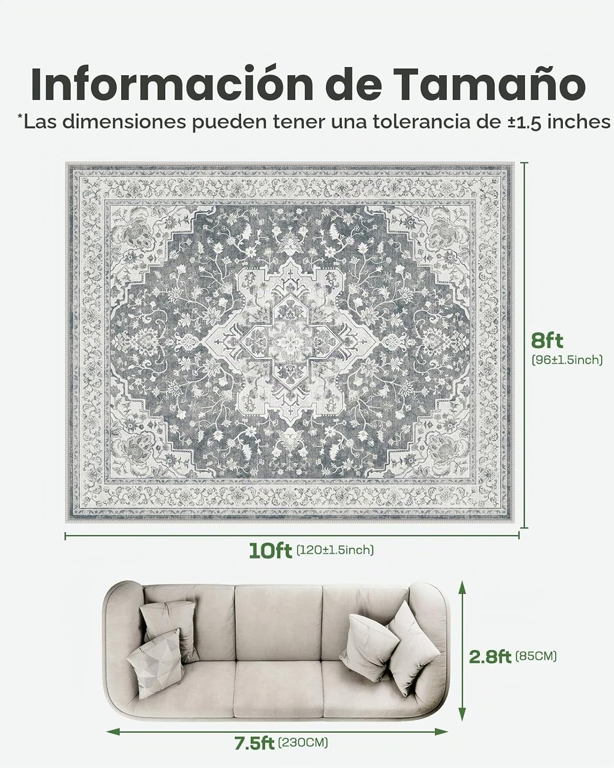 Marsail Alfombra de área grande lavable a máquina, 8 x 10, suave y...