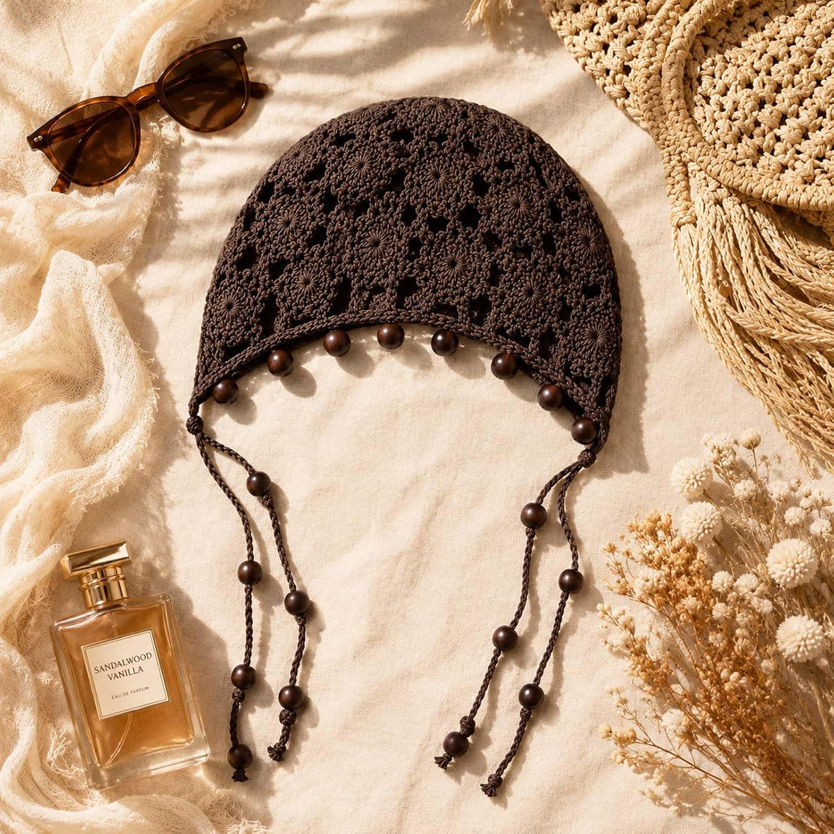 Gorros de ganchillo para mujer, boho, gorro de encaje con cuentas d...